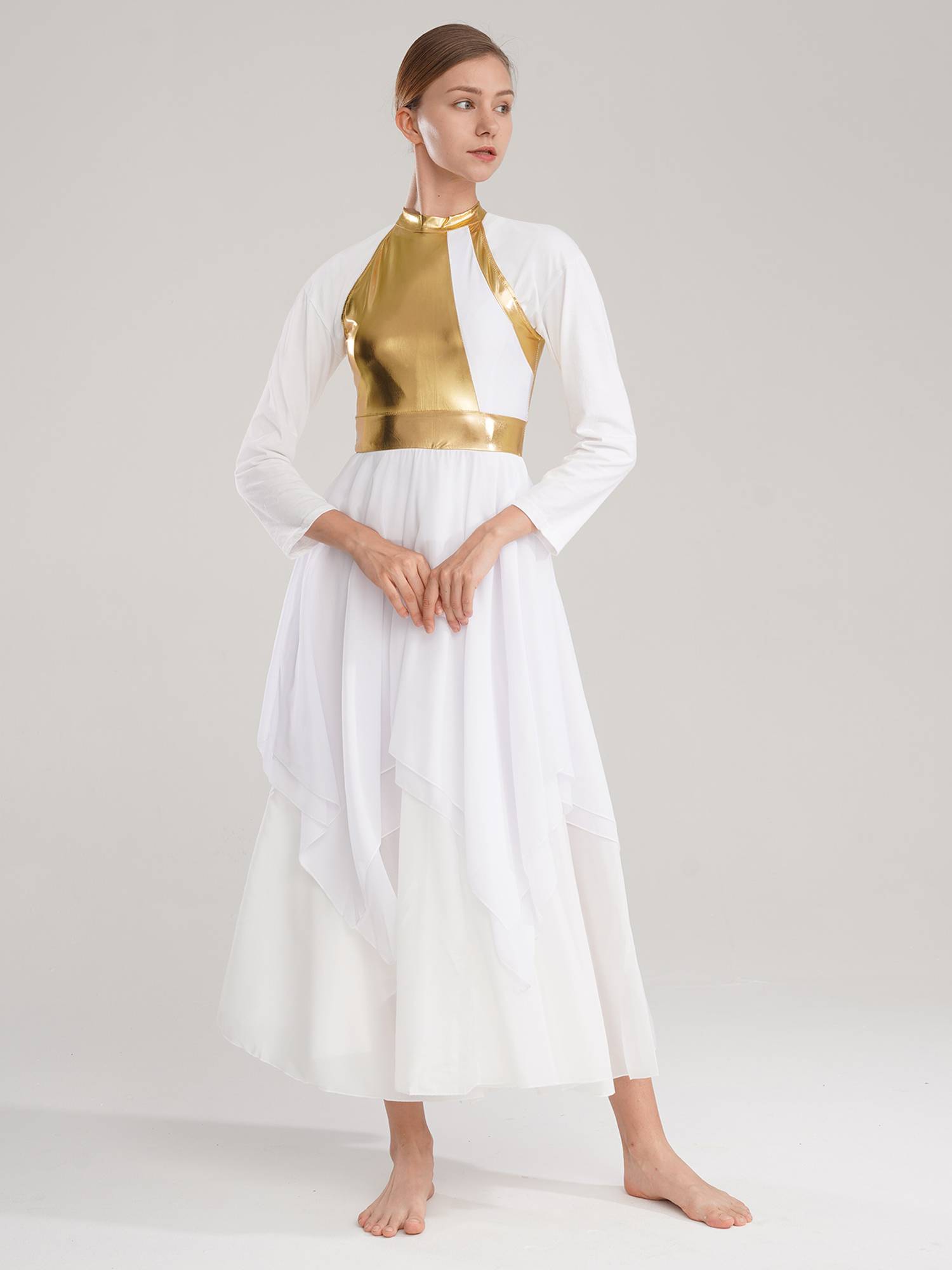 Women Color Block Sleeveless Lyrical Dance Dress(no white underdress)