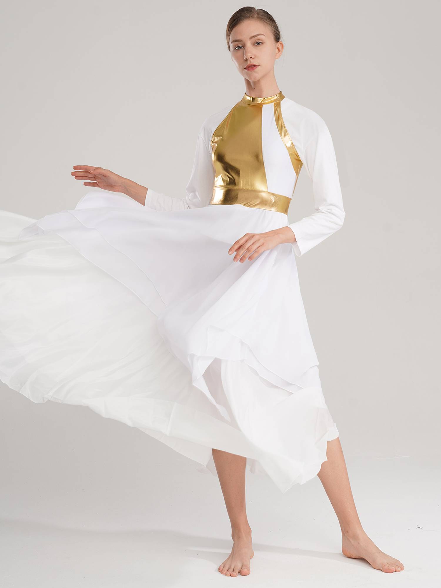 Women Color Block Sleeveless Lyrical Dance Dress(no white underdress)