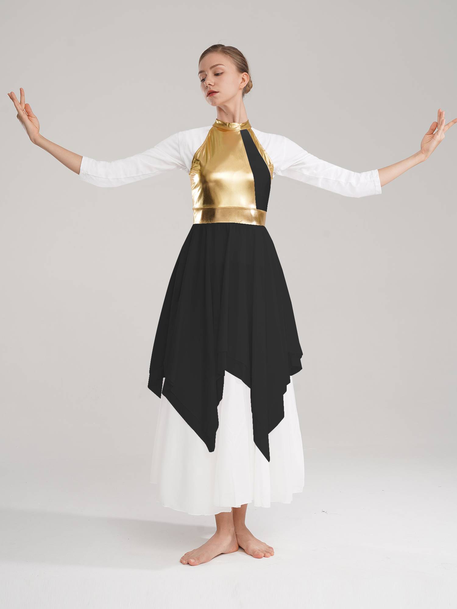 Women Color Block Sleeveless Lyrical Dance Dress(no white underdress)