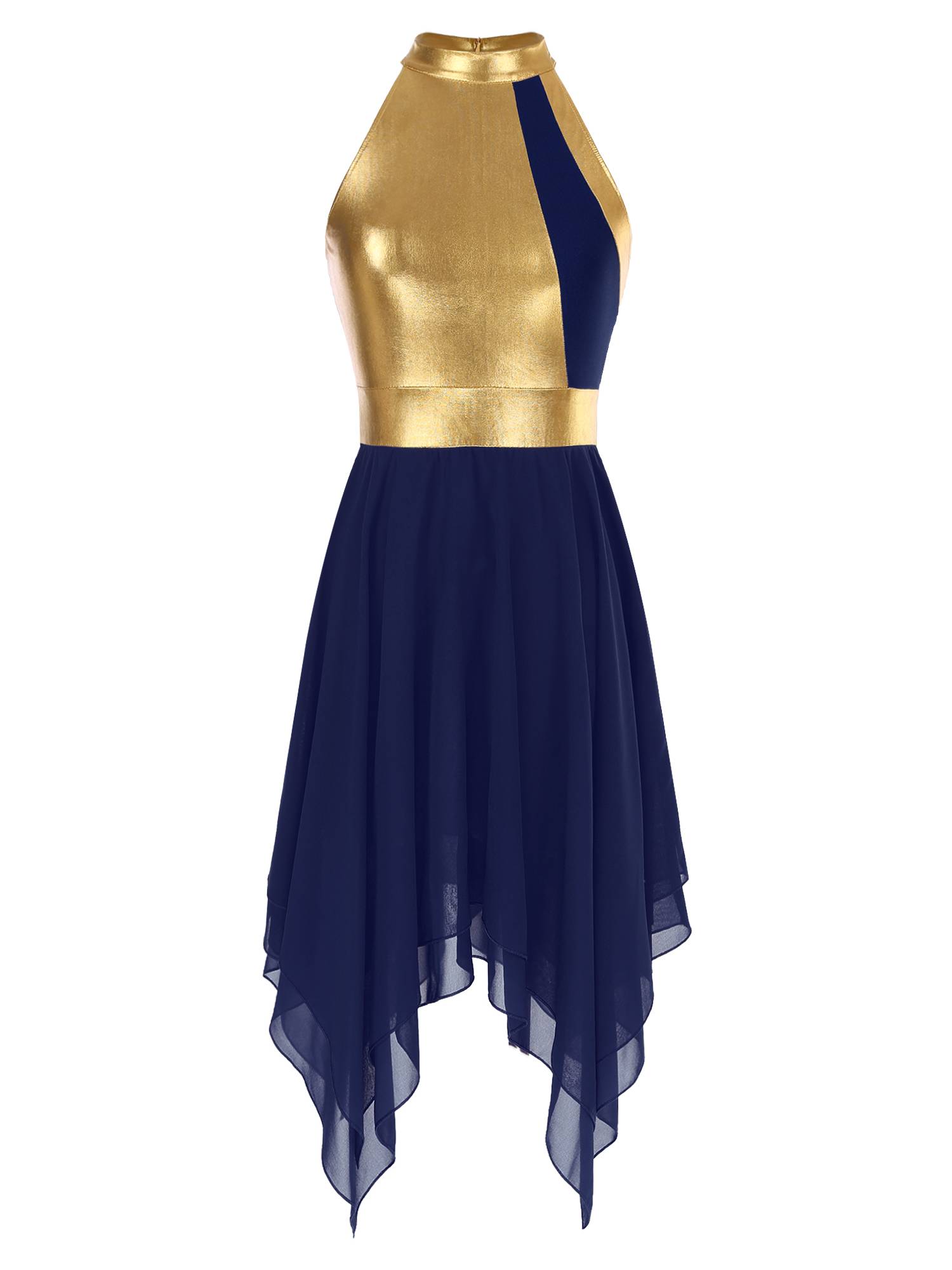 Women Color Block Sleeveless Lyrical Dance Dress(no white underdress)