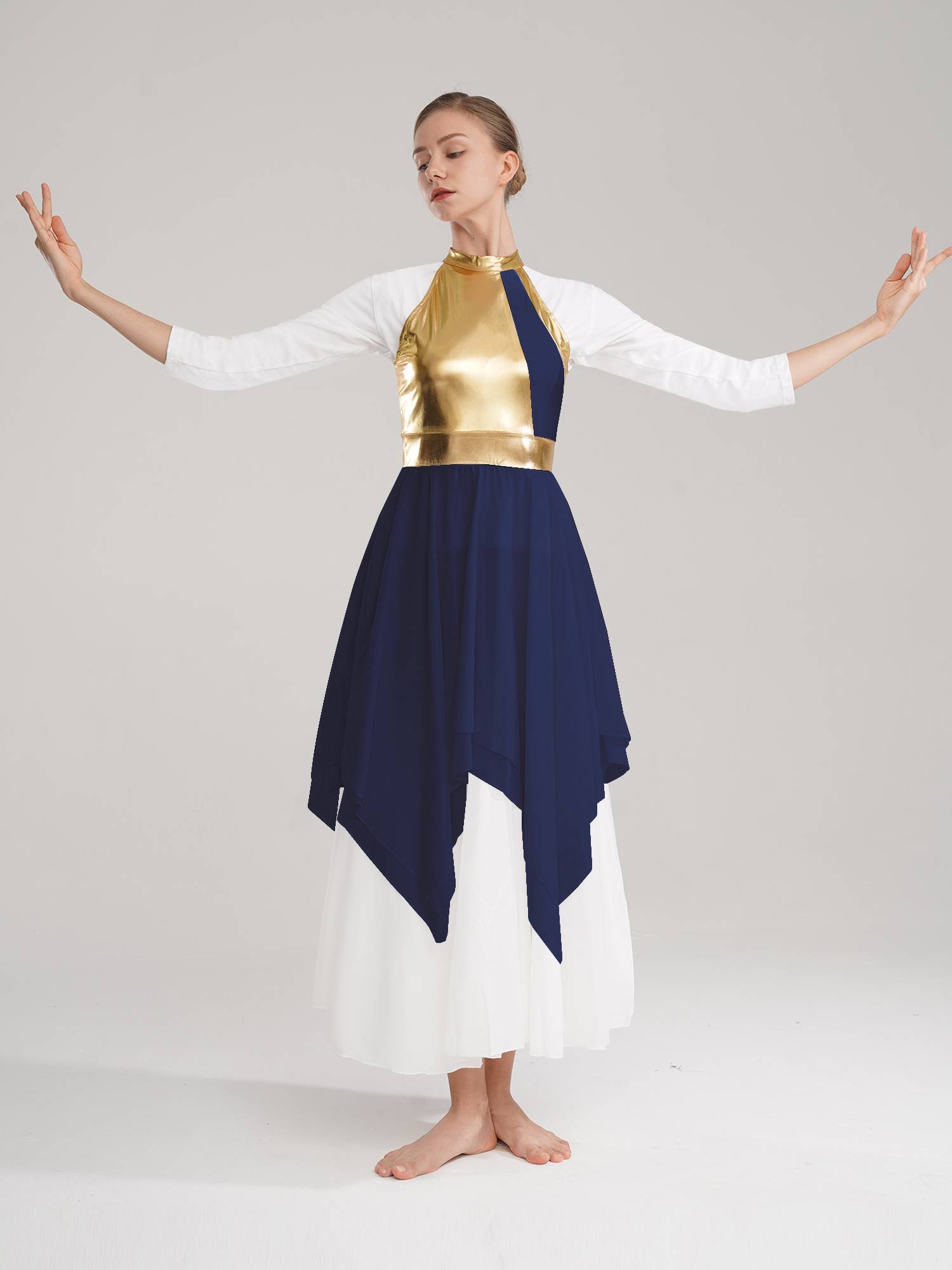 Women Color Block Sleeveless Lyrical Dance Dress(no white underdress)