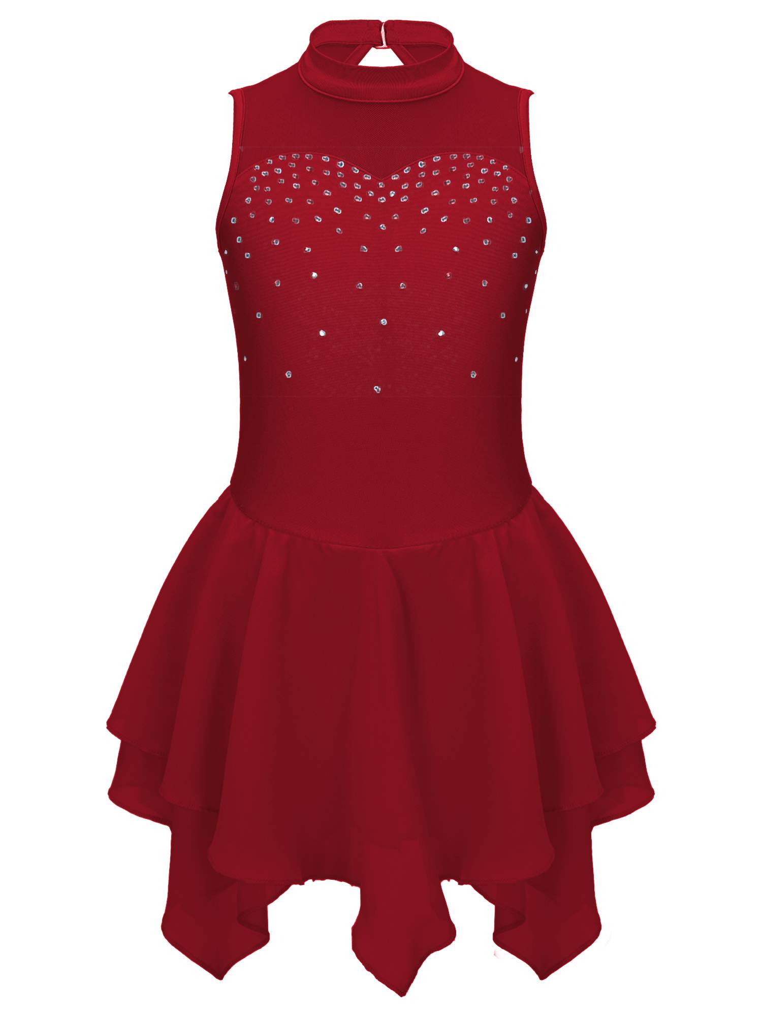 Kids Girls Sleeveless Round Collar Ruffle Skating Dance Dress