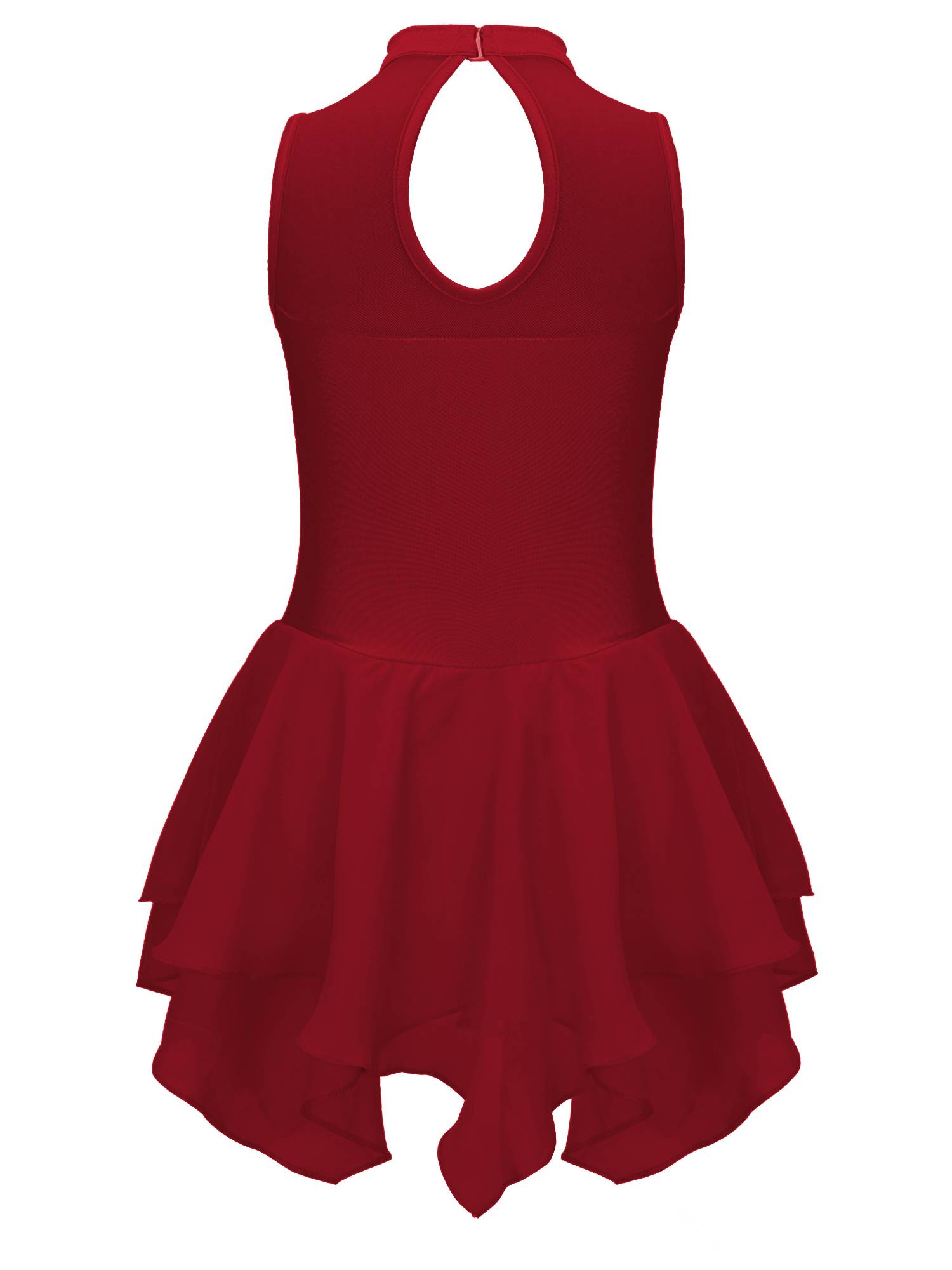 Kids Girls Sleeveless Round Collar Ruffle Skating Dance Dress