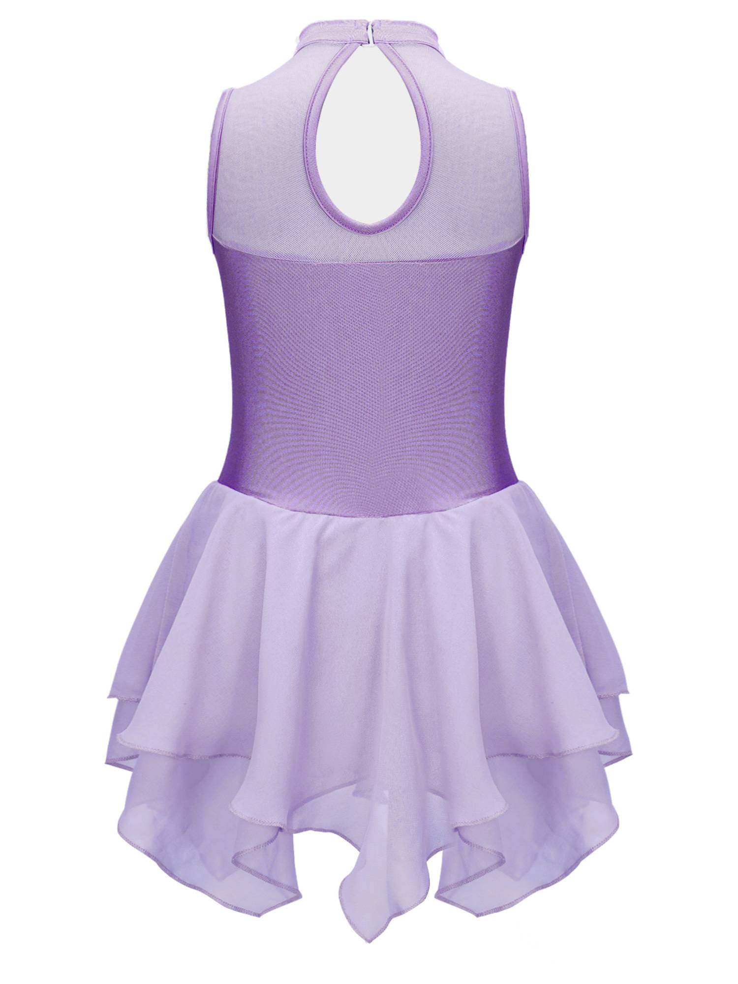 Kids Girls Sleeveless Round Collar Ruffle Skating Dance Dress