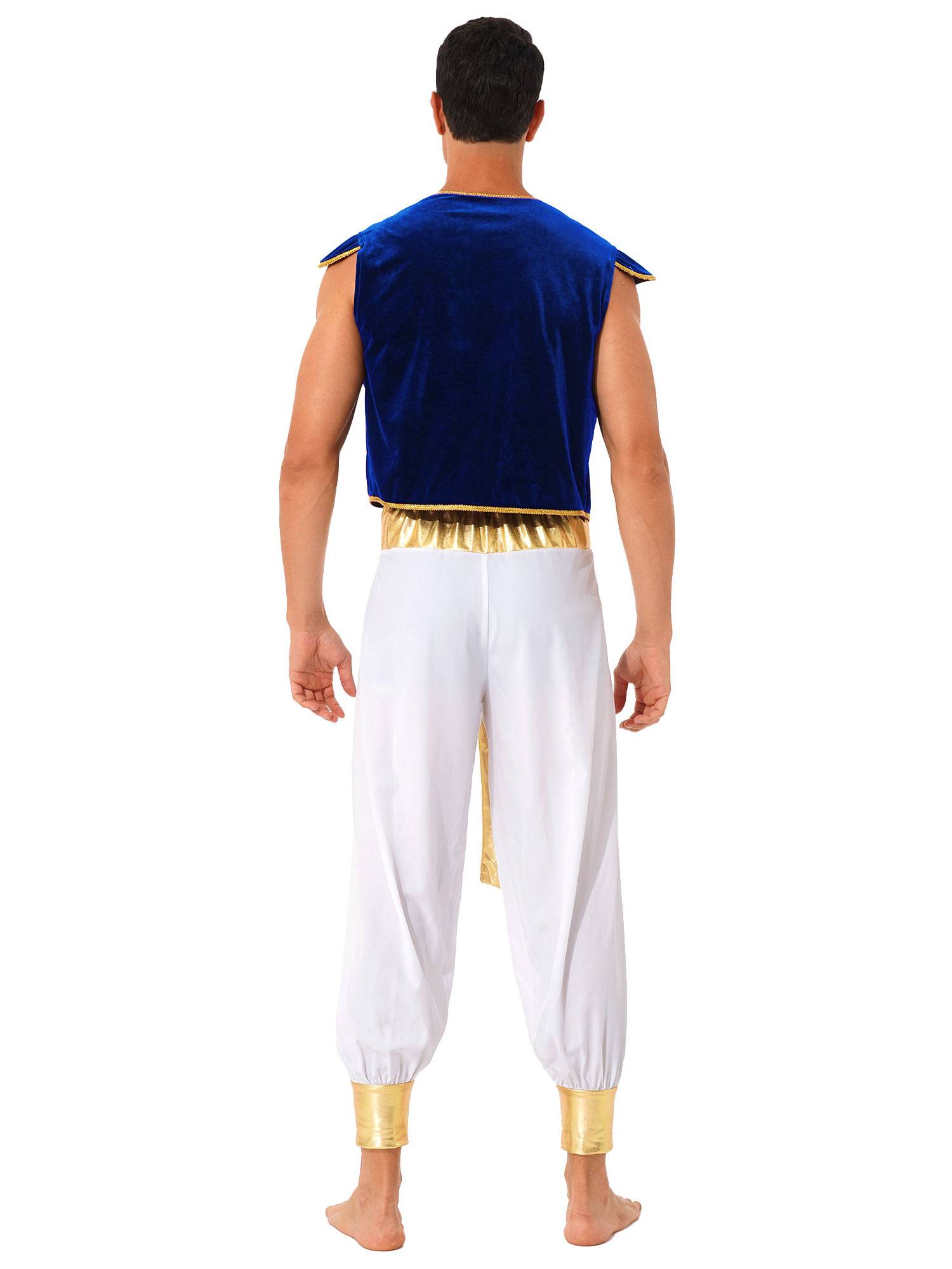 Men 2pcs Arabian Prince Costume Cap Sleeve Vest and Pants Set