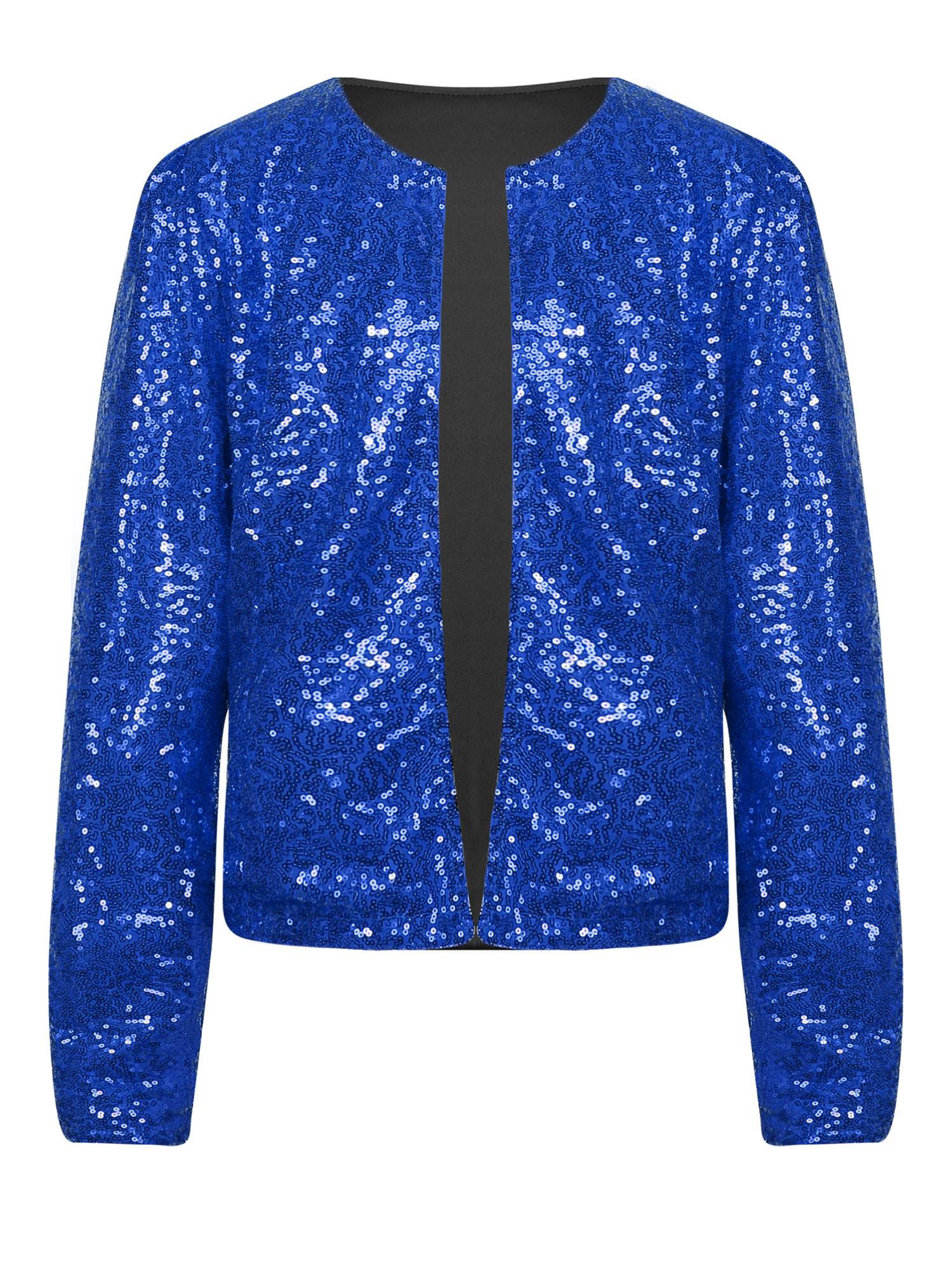 Women Sequin Open Front Coat Long Sleeve Outwear for Cocktail