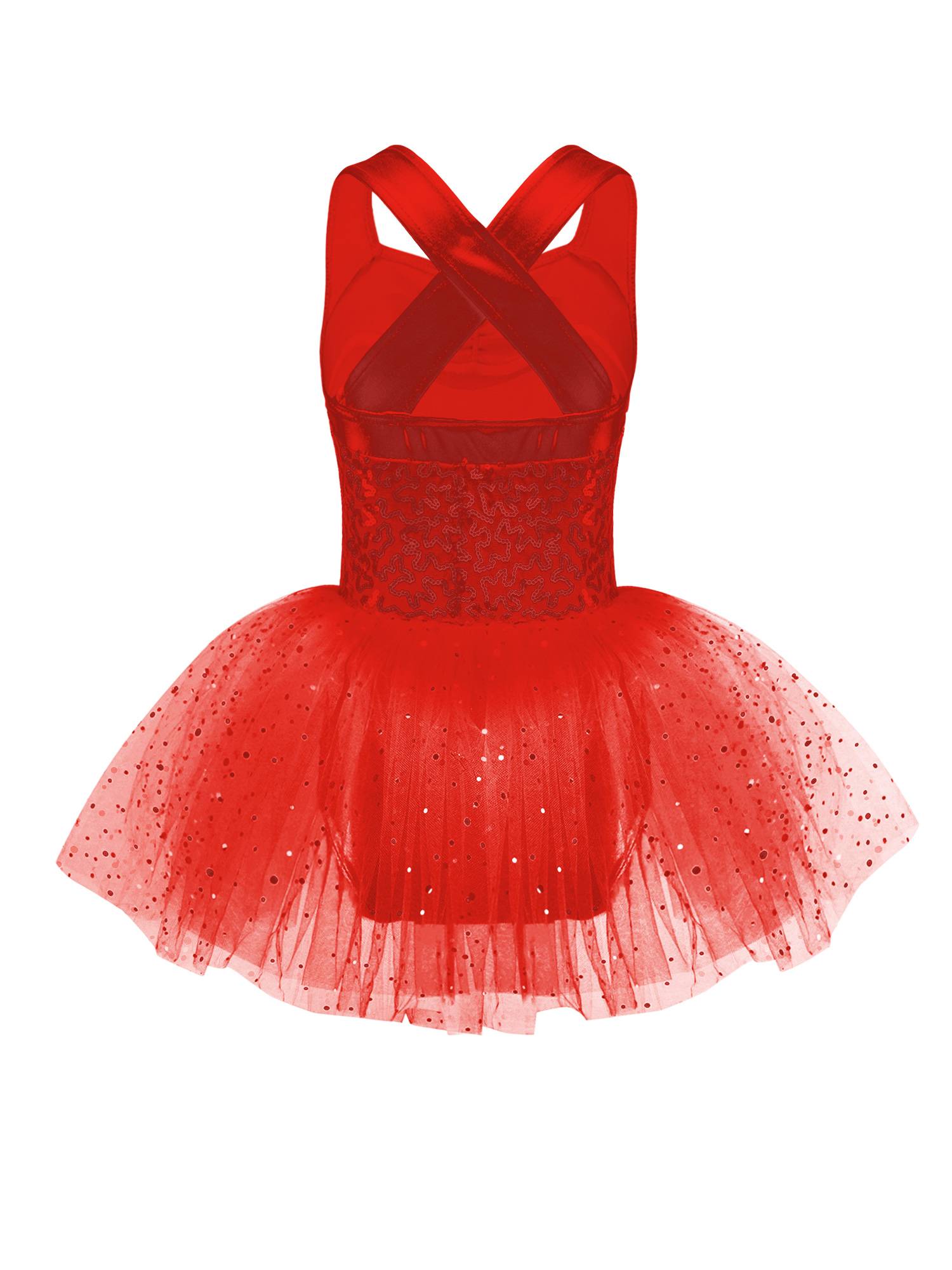 Kids Girls Sleeveless V Neck Sequins Crisscross Ballet Dance Dress