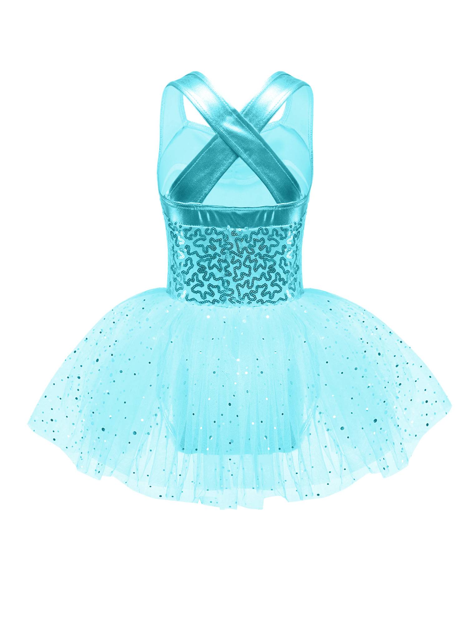 Kids Girls Sleeveless V Neck Sequins Crisscross Ballet Dance Dress