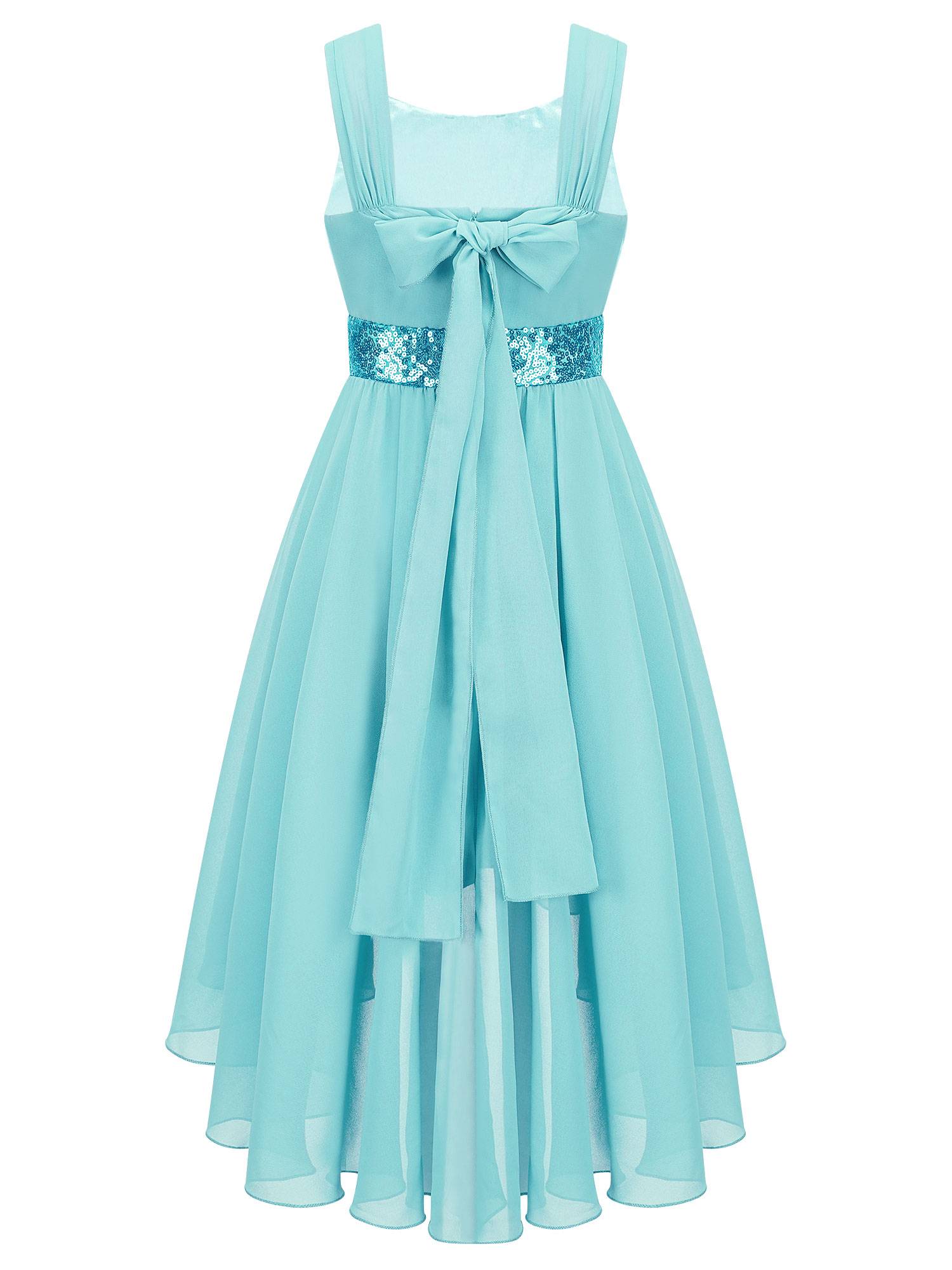 Kids Girls Shiny Sequin Ruched High-Low Party Dress