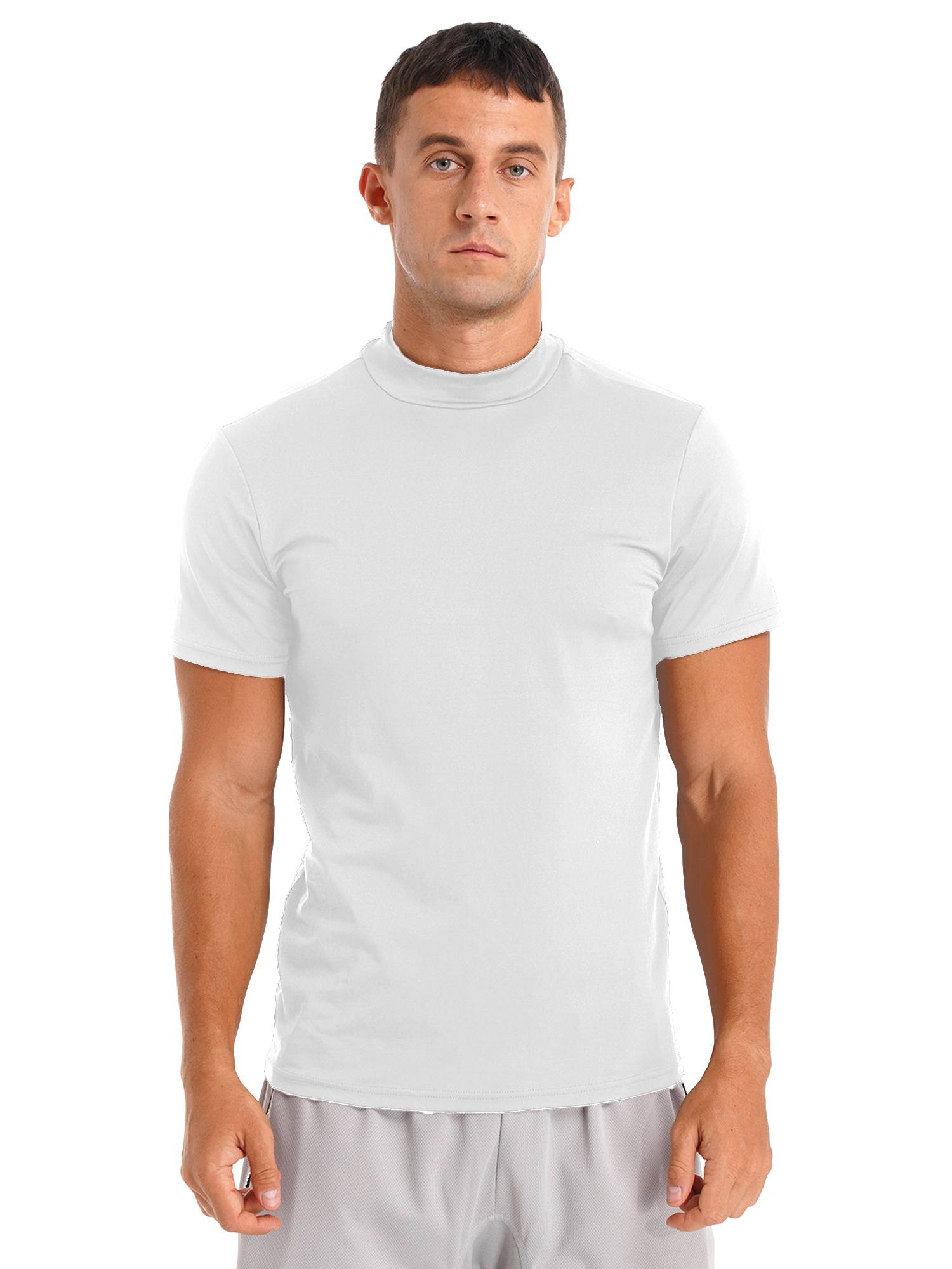 Men Mock Neck Short Sleeve Solid Color Slim Fit T-shirt