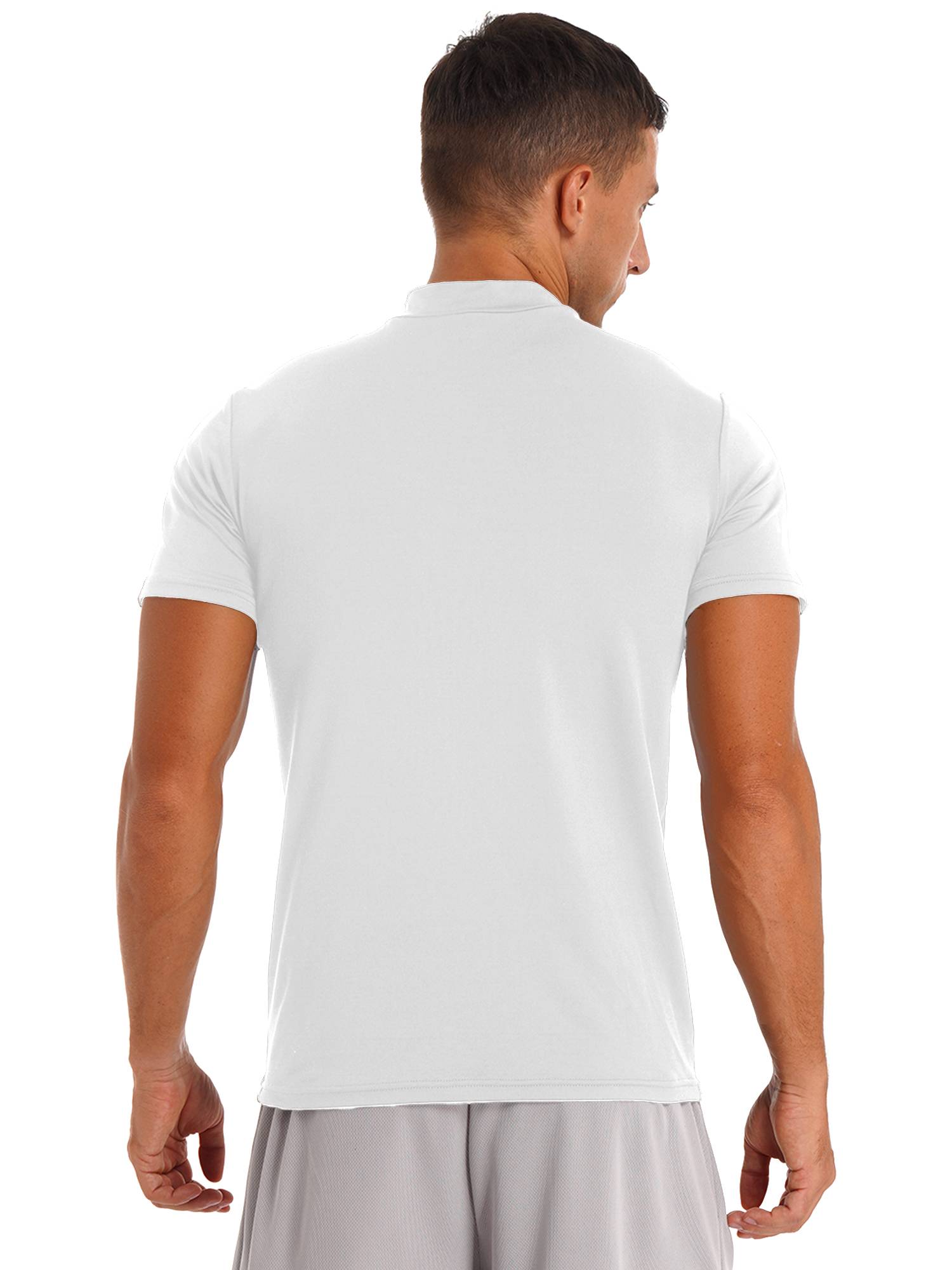 Men Mock Neck Short Sleeve Solid Color Slim Fit T-shirt