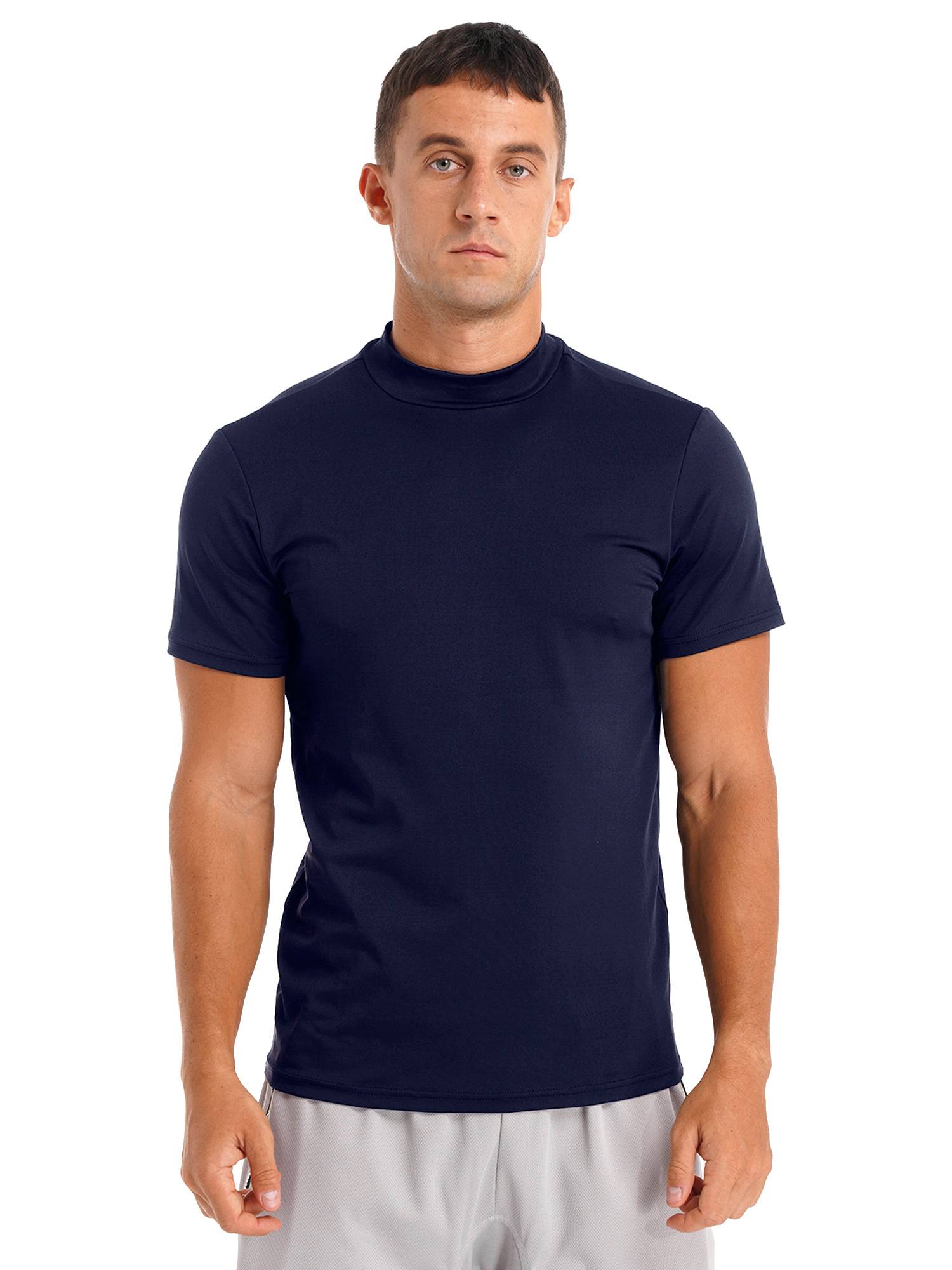 Men Mock Neck Short Sleeve Solid Color Slim Fit T-shirt