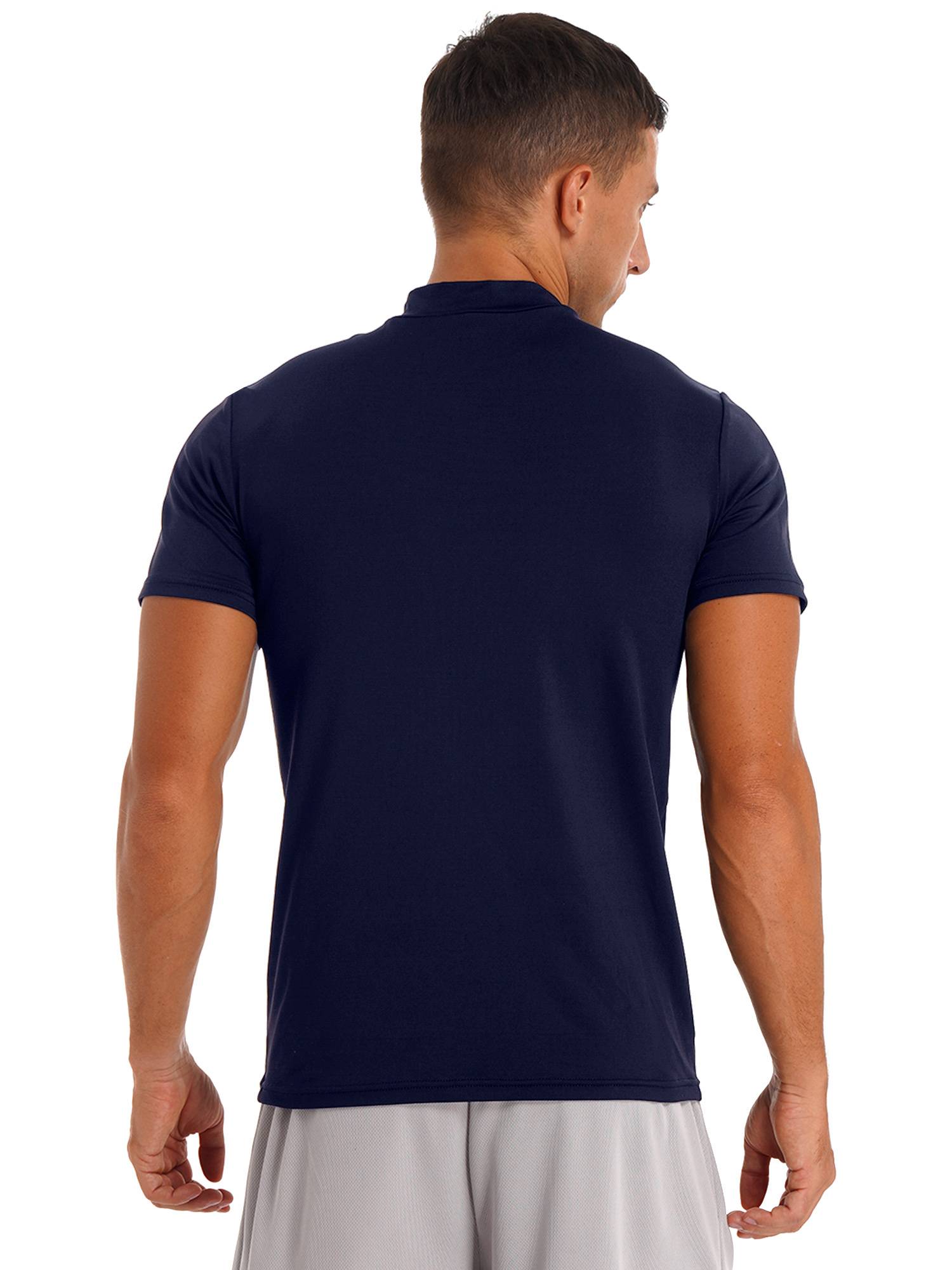 Men Mock Neck Short Sleeve Solid Color Slim Fit T-shirt