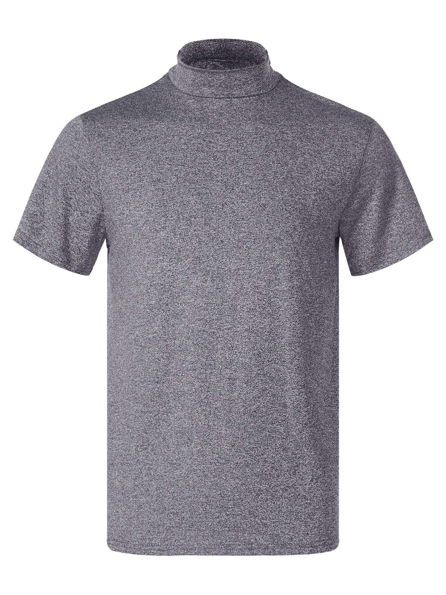 Men Mock Neck Short Sleeve Solid Color Slim Fit T-shirt