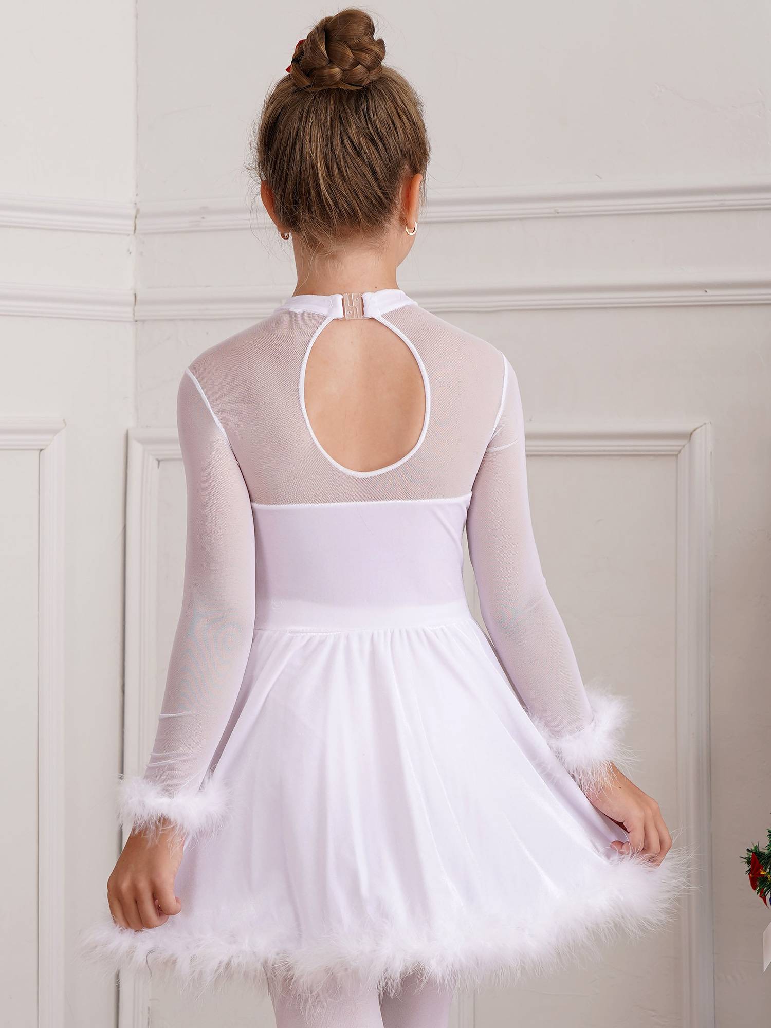 Kids Girls Christmas Sequin Long Sleeve Velvet Dance Leotard Dress