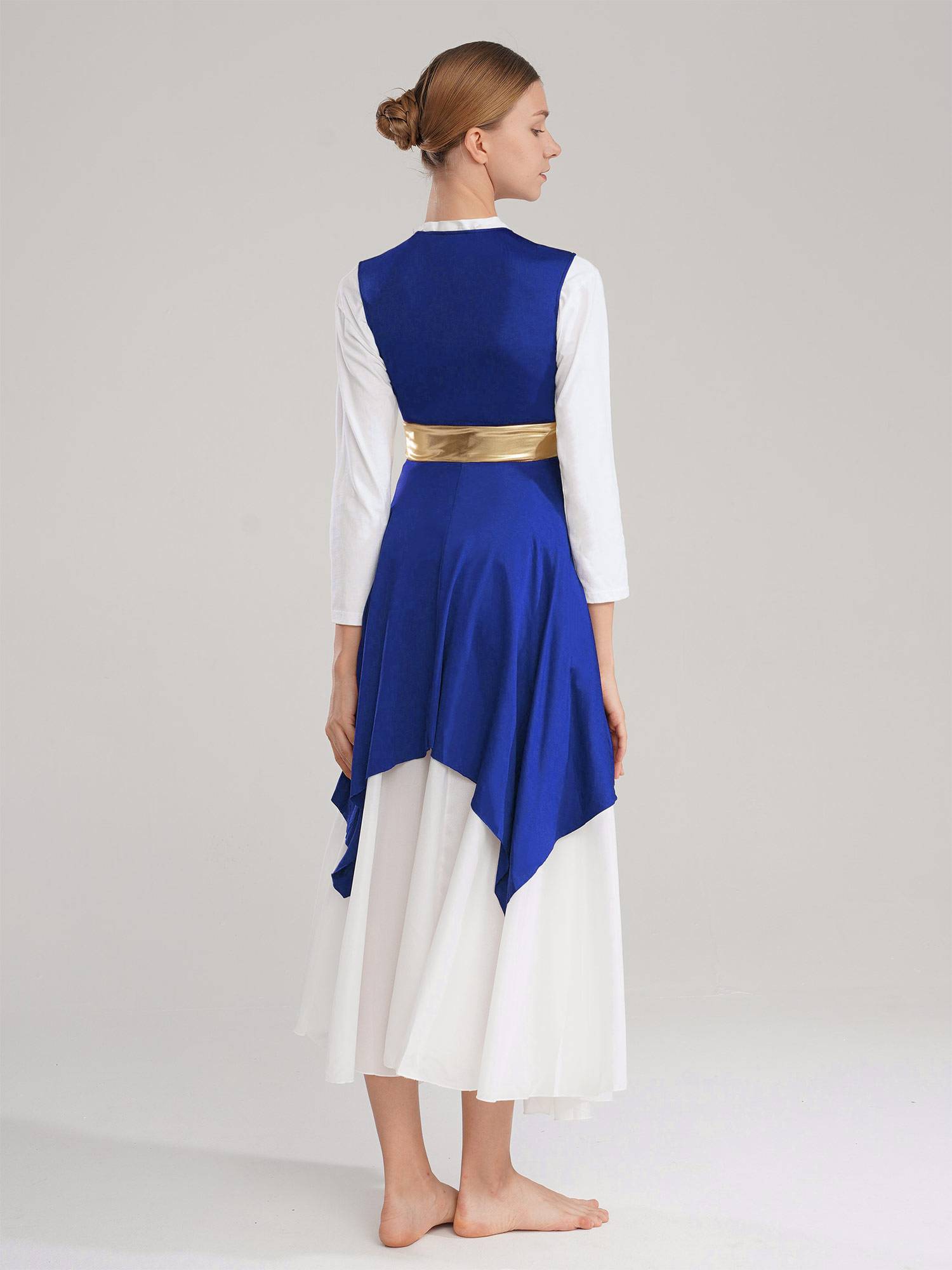 Women Sleeveless V Neck High Low Praise Dresses(no white underdress)