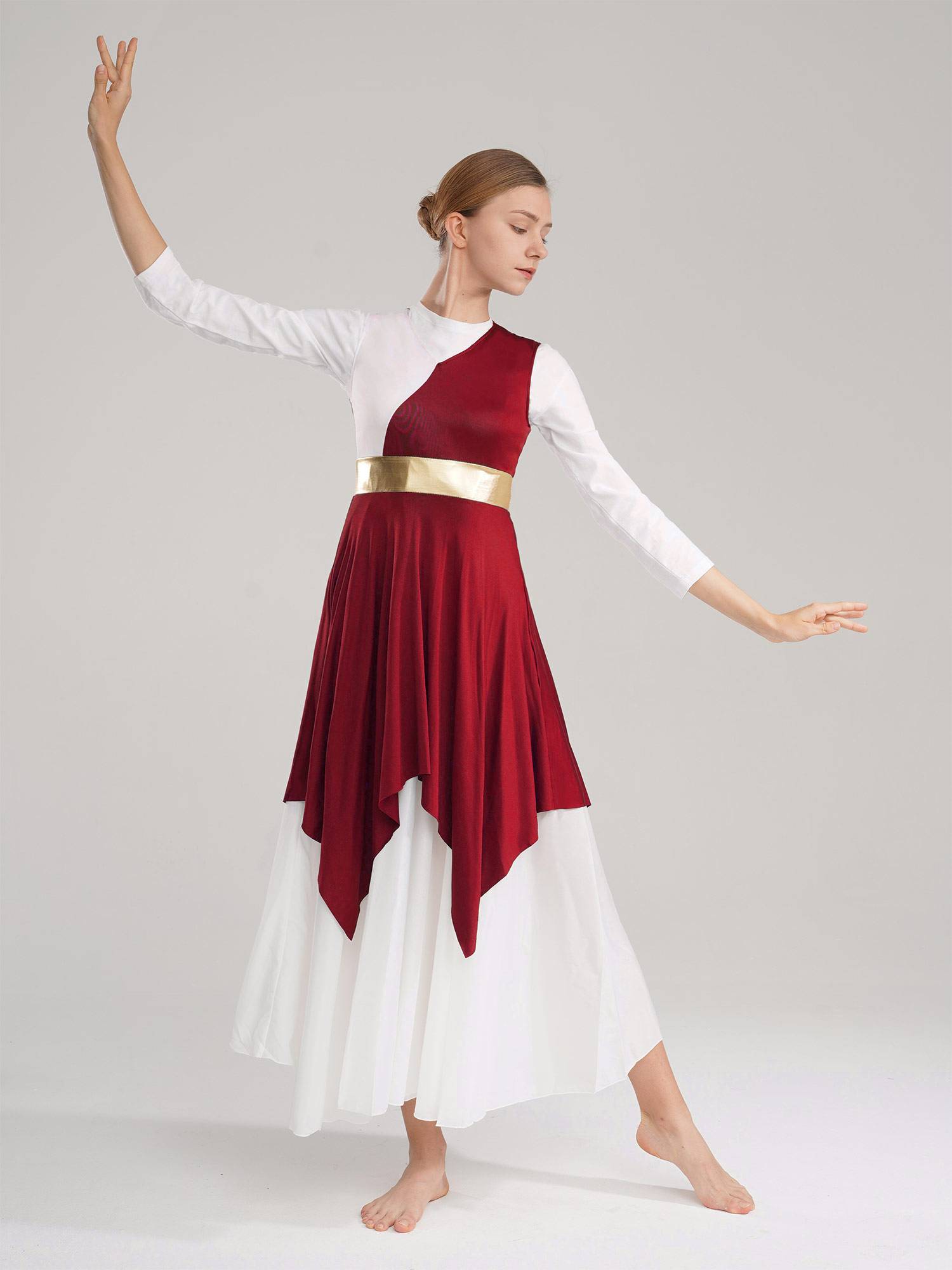 Women Sleeveless V Neck High Low Praise Dresses(no white underdress)