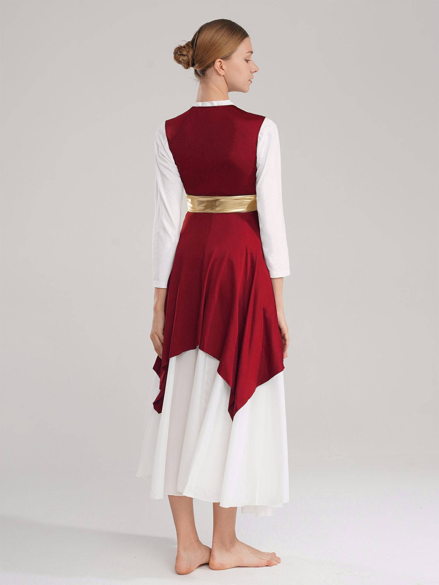 Women Sleeveless V Neck High Low Praise Dresses(no white underdress)