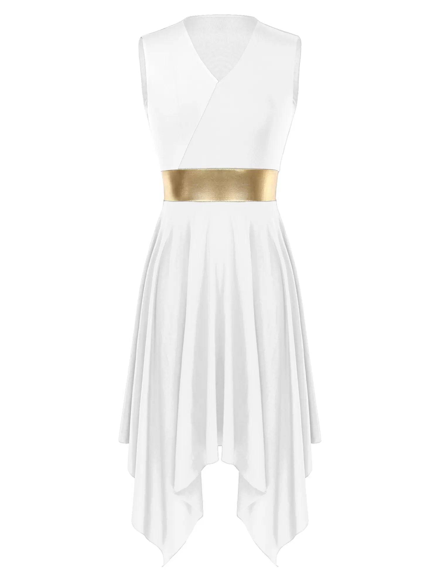 Women Sleeveless V Neck High Low Praise Dresses(no white underdress)