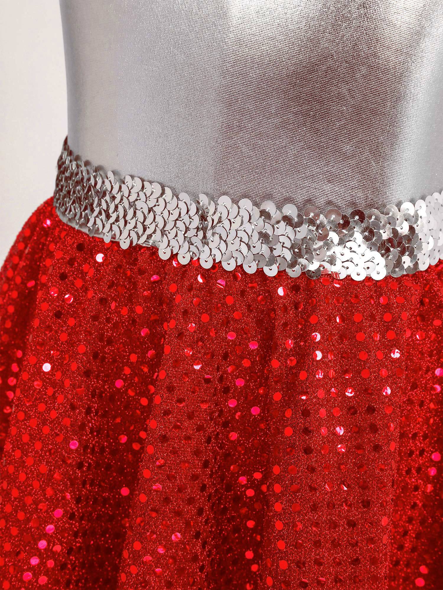 Kids Girls Sleeveless Metallic Sequins Asymmetrical Lyrical Dance Dress