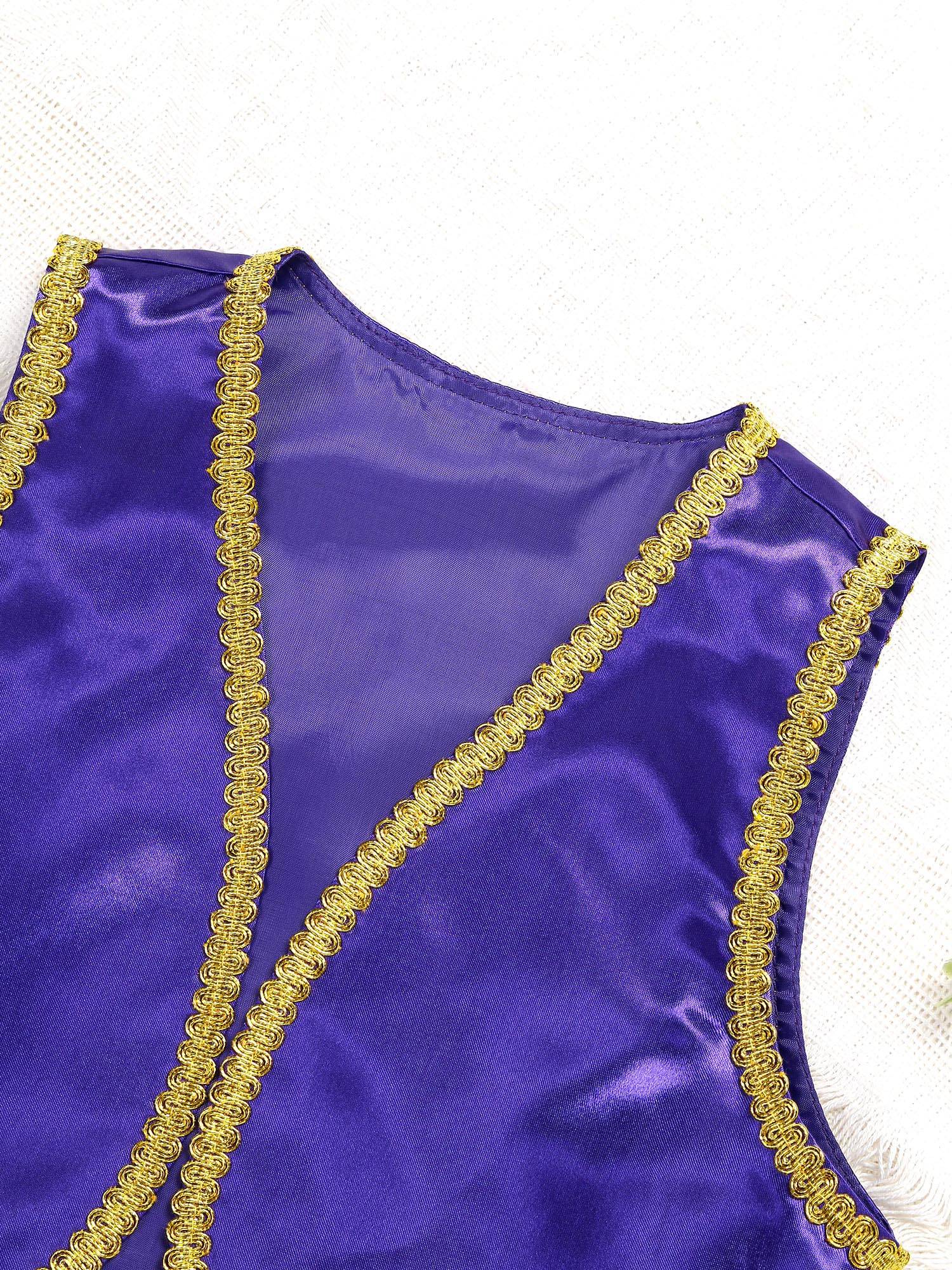 Kids Boys Glossy Open Front Vest Aladdin Cosplay Costume