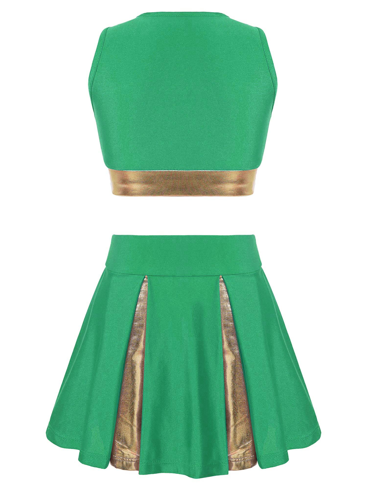 Kids Girls 2pcs Sleeveless Crop Top with Skirt Cheerleading Dance Set