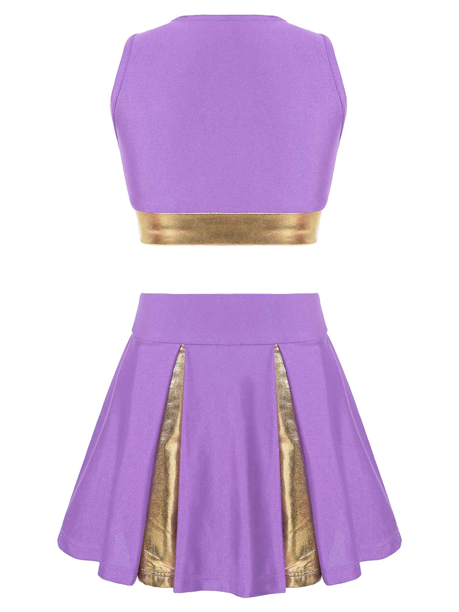 Kids Girls 2pcs Sleeveless Crop Top with Skirt Cheerleading Dance Set