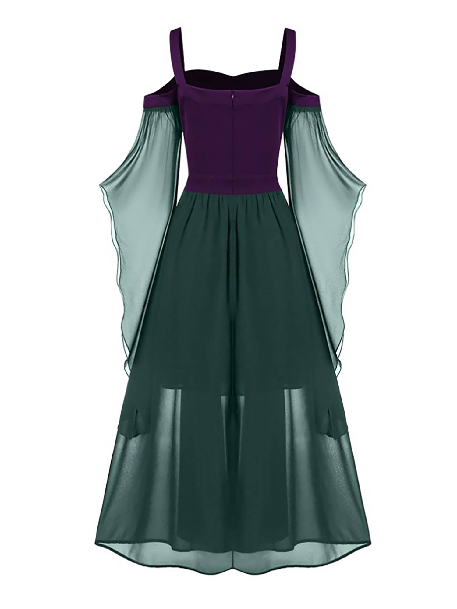 Women Halloween Medieval Flared Sleeve Cold Shoulder Gothic Lace-up Dress