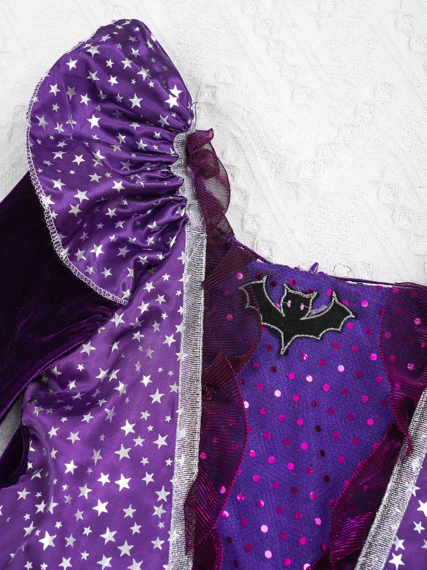 Kids Girls Halloween Long Sleeve Stars Dress with Hat Bag Witch Costume