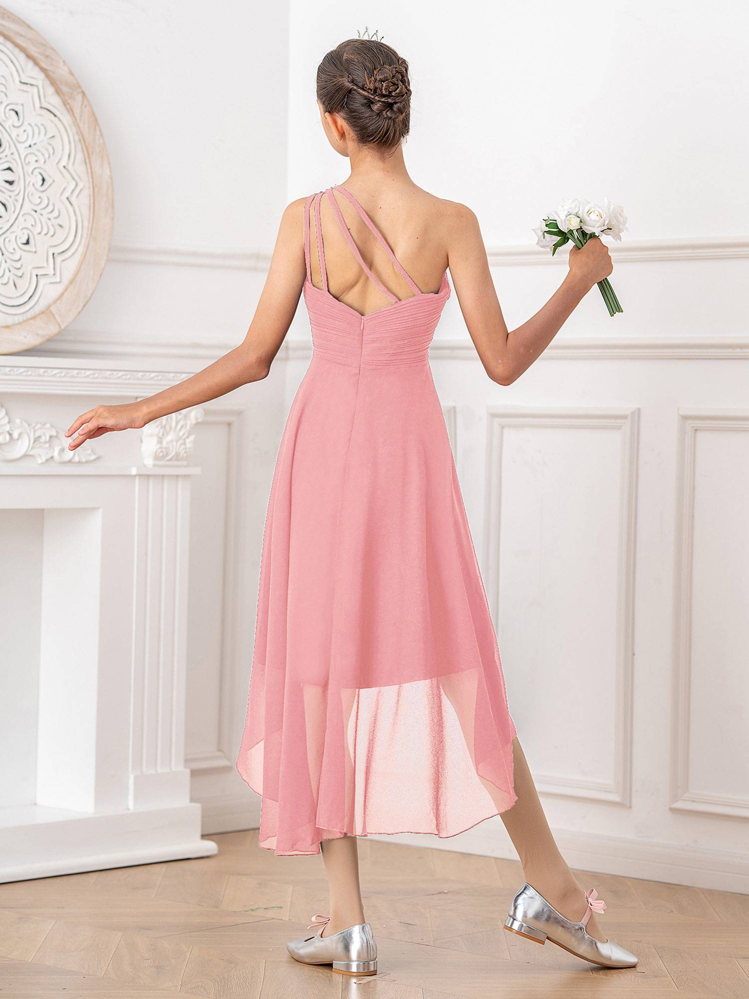 Kids Girls Sequin One Shoulder High-Low Dress