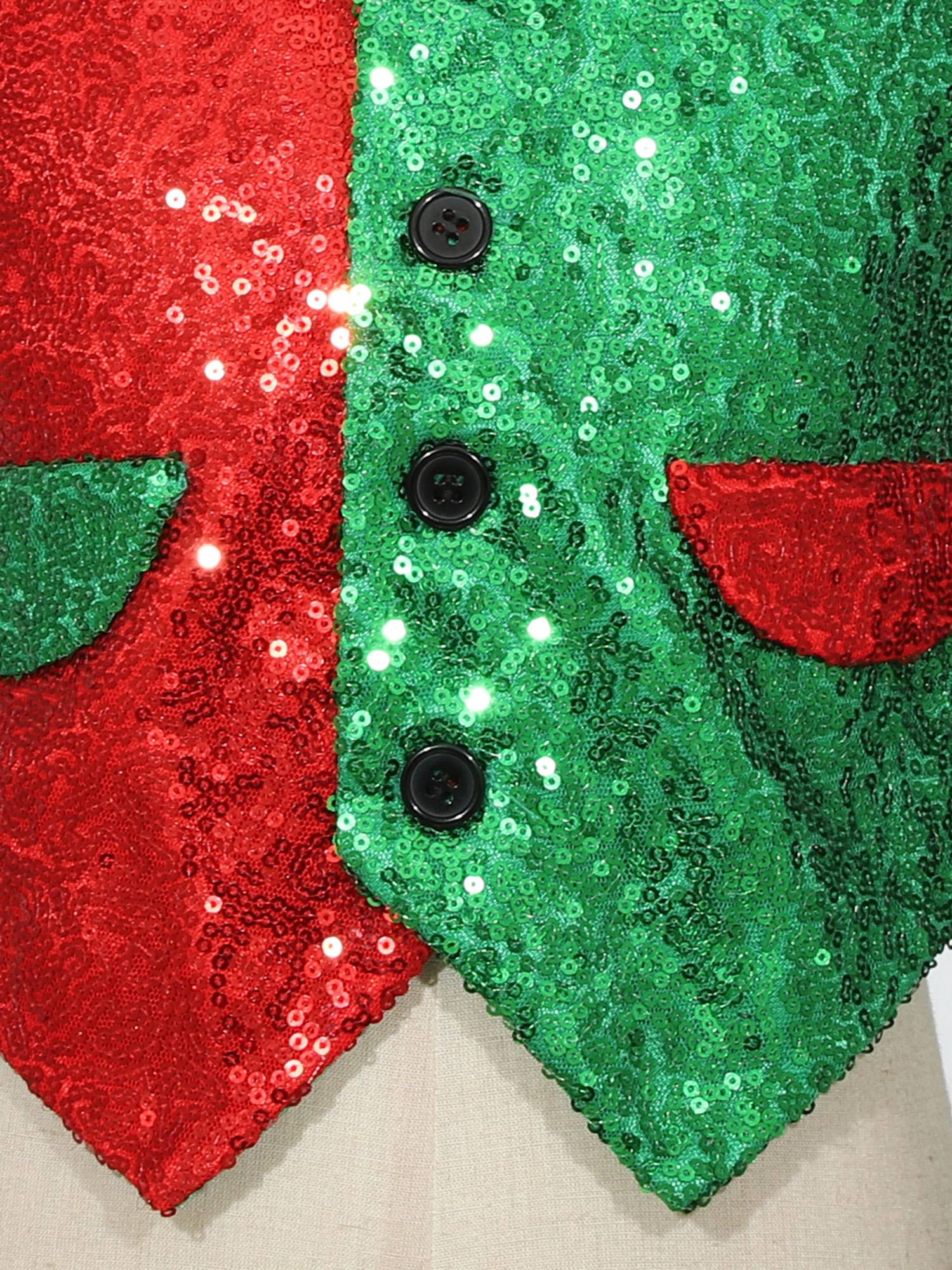 Kids Boys Christmas Colorblock Sequin Sleeveless Laple Waistcoat