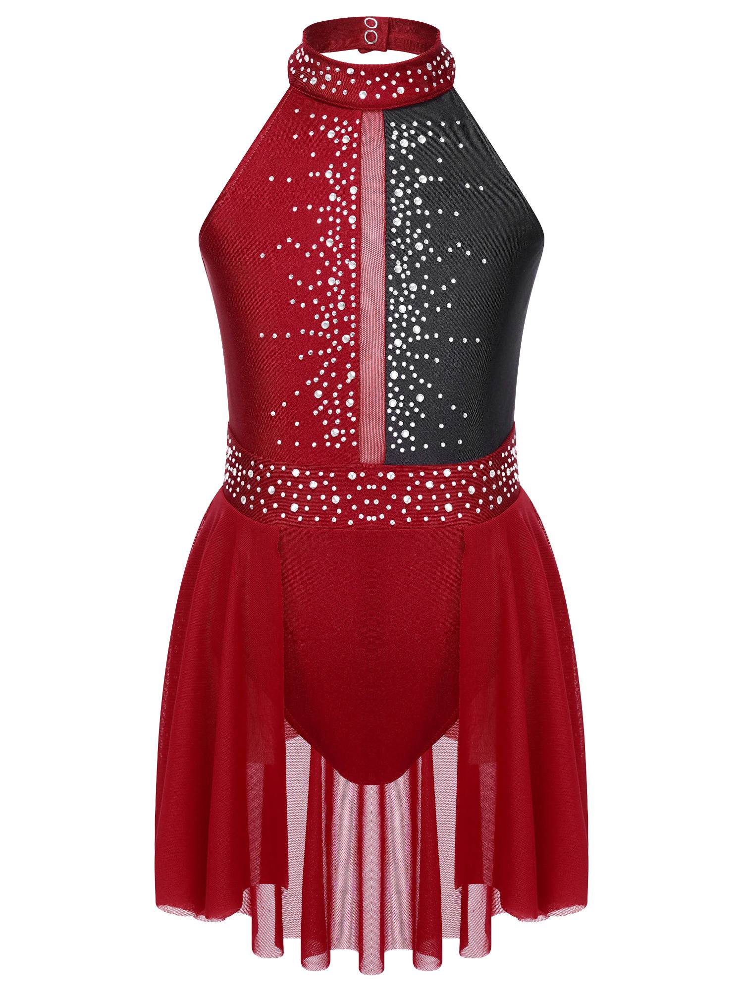 Kids Girls Sleeveless Backless Skating Dance Leotard Dress