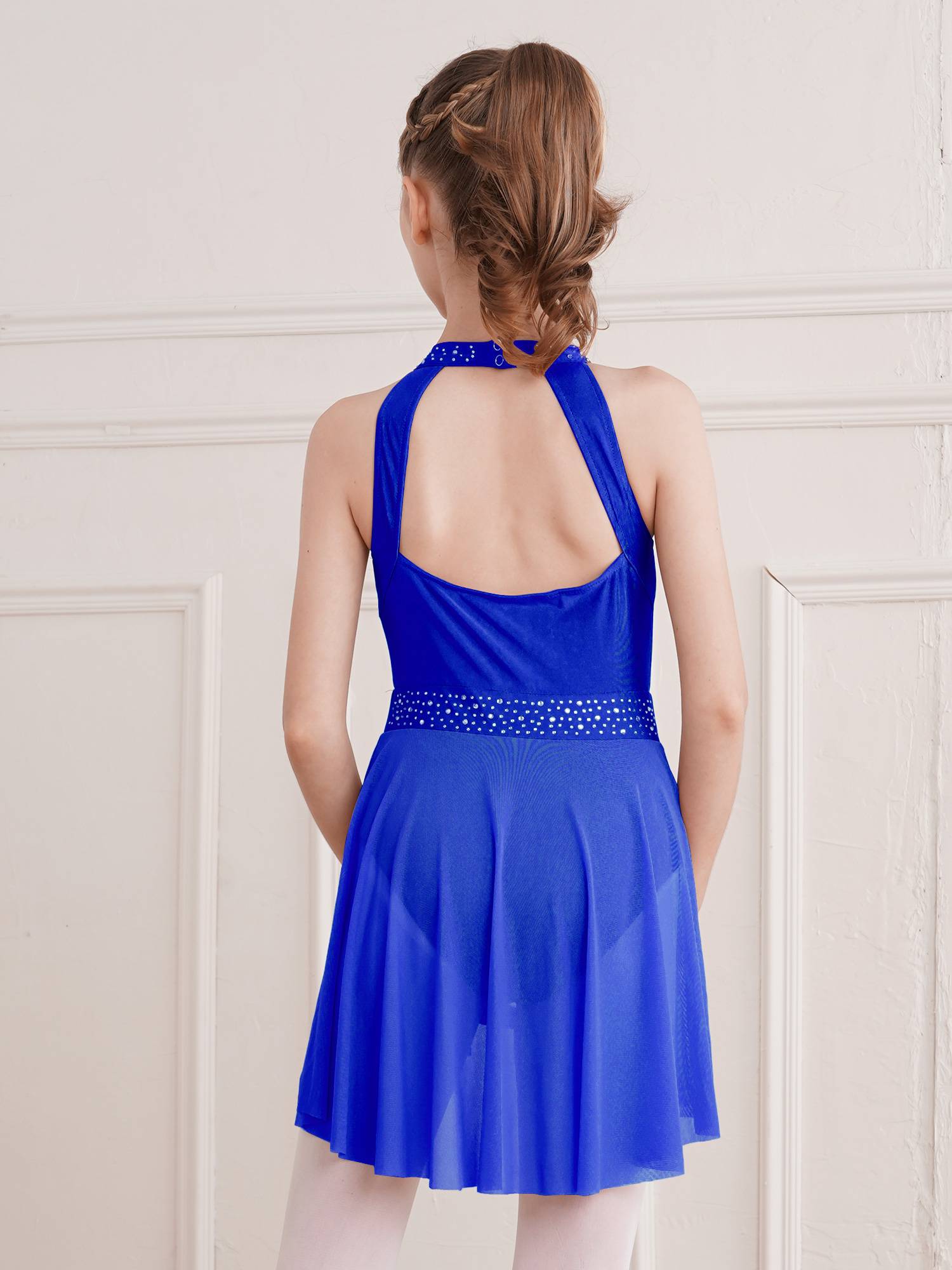 Kids Girls Sleeveless Backless Skating Dance Leotard Dress