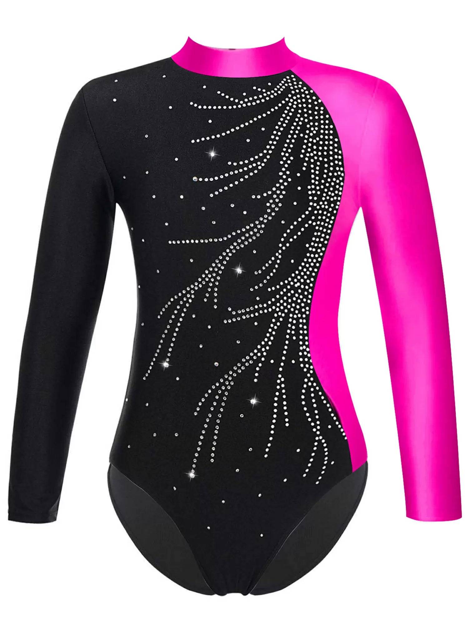 Kids Girls Long Sleeve Keyhole Back Gymnastics Leotard