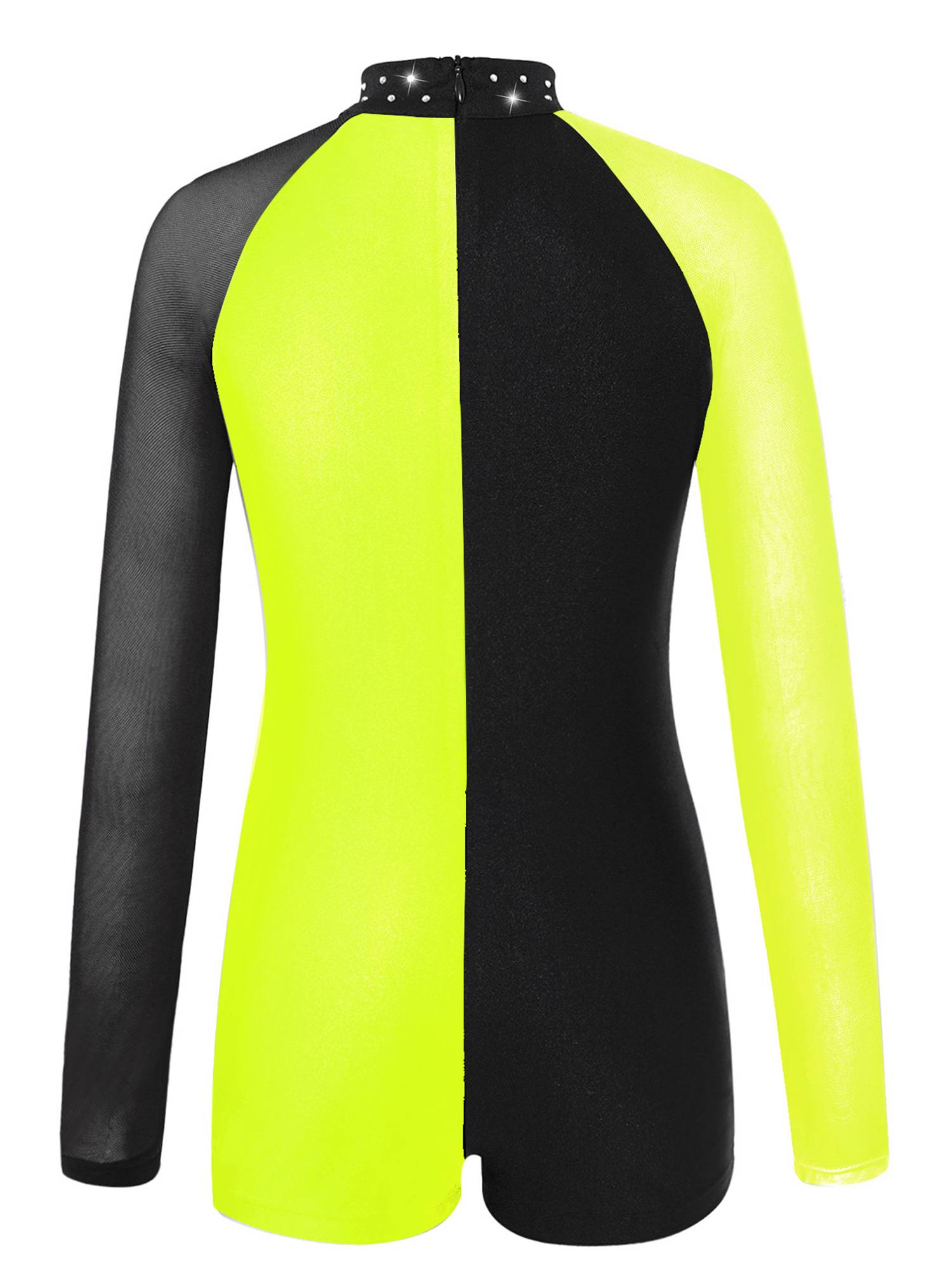 Kids Girls Long Sleeve Colorblock Gymnastics Leotard Dance Jumpsuit