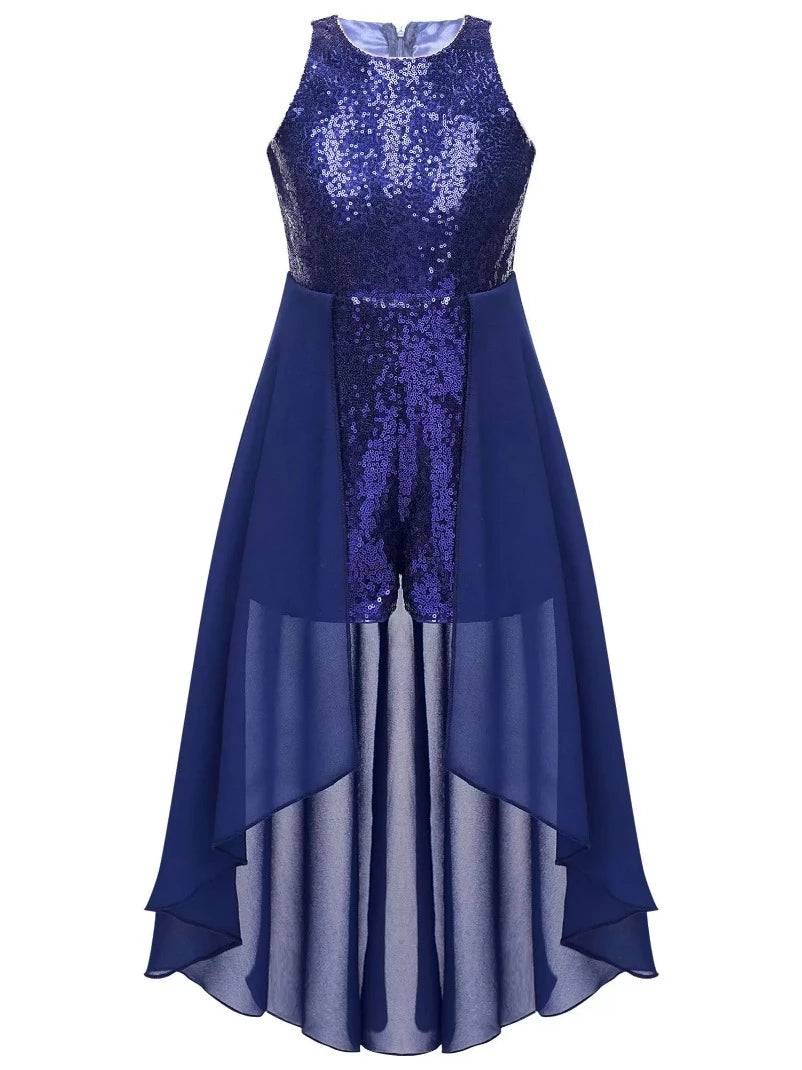 Kids Girls Sleeveless Sparkly Sequin Jumpsuit Dress