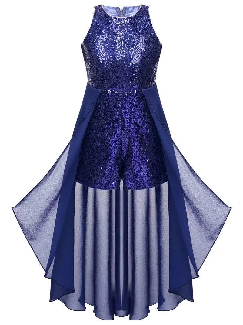 Kids Girls Sleeveless Sparkly Sequin Jumpsuit Dress