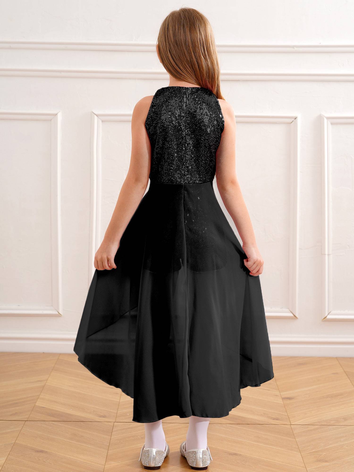 Kids Girls Sleeveless Sparkly Sequin Jumpsuit Dress