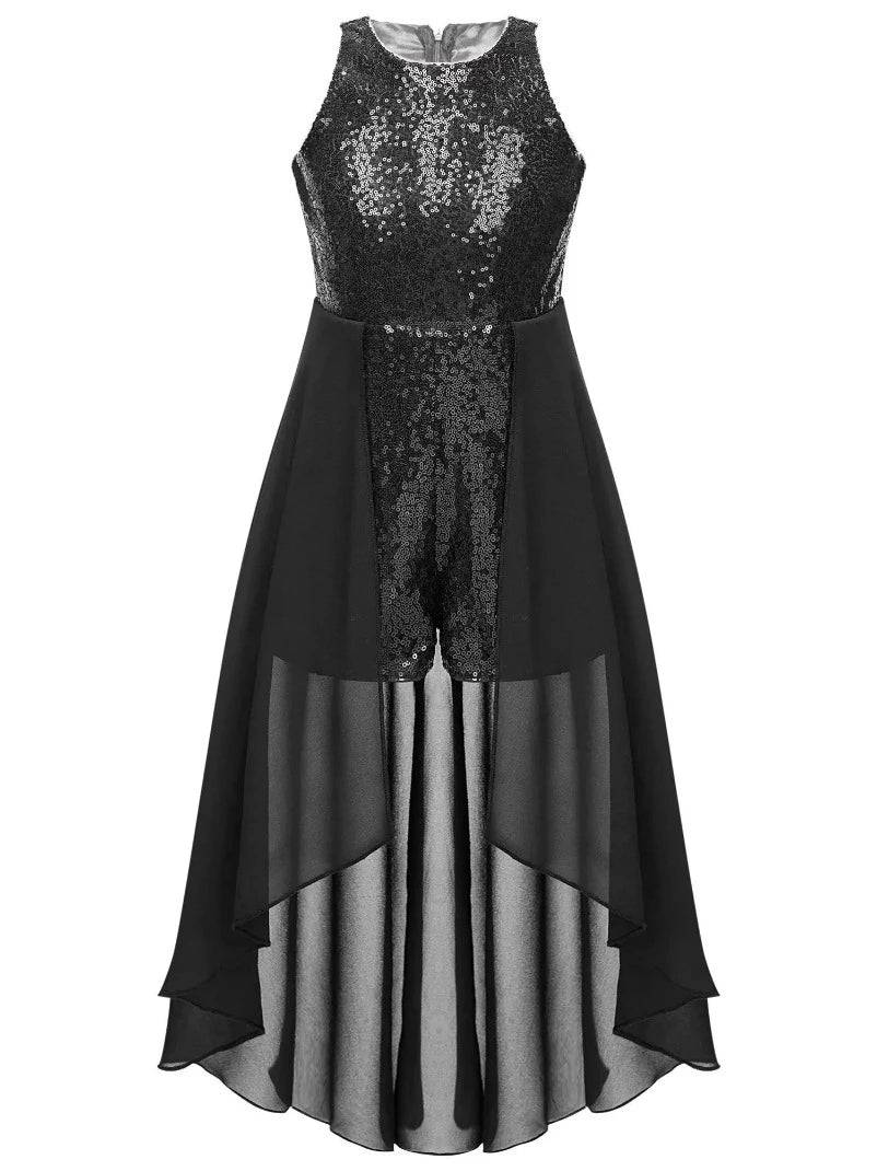Kids Girls Sleeveless Sparkly Sequin Jumpsuit Dress