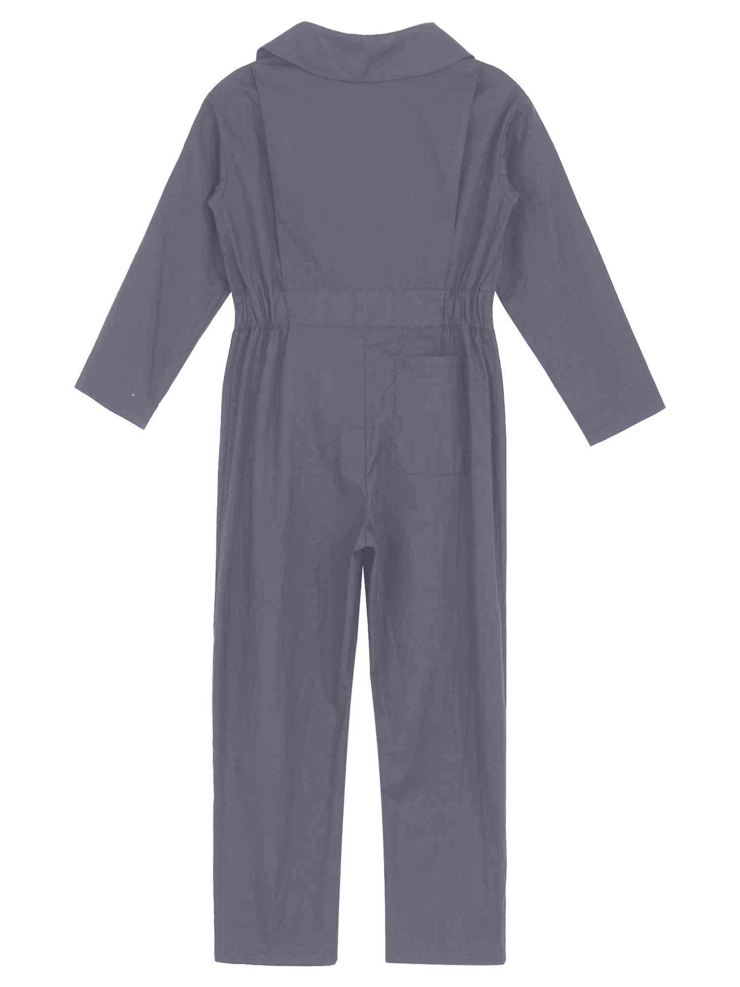 Kids Boys Long Sleeve Zipper Solid Color Coverall Casual Jumpsuit