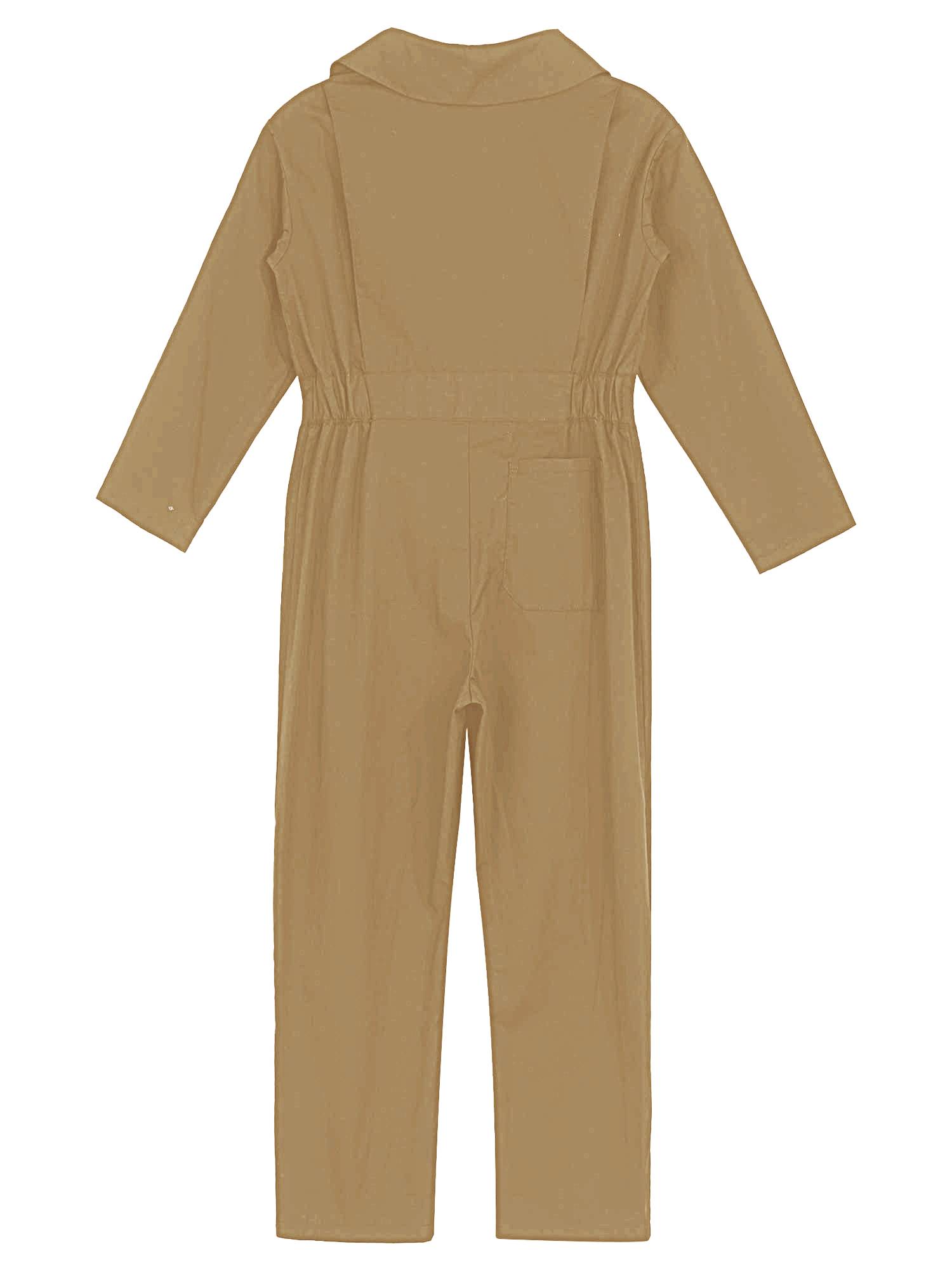Kids Boys Long Sleeve Zipper Solid Color Coverall Casual Jumpsuit
