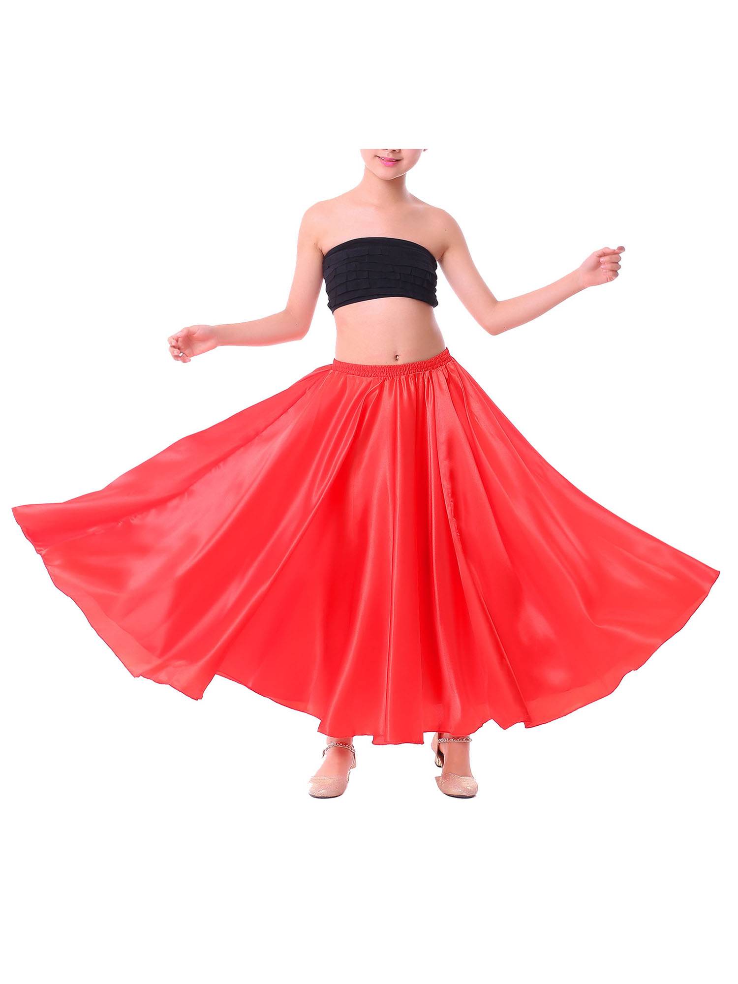 Kids Girls Solid Spanish Bullfight Midi Skirt Latin Dance Skirt