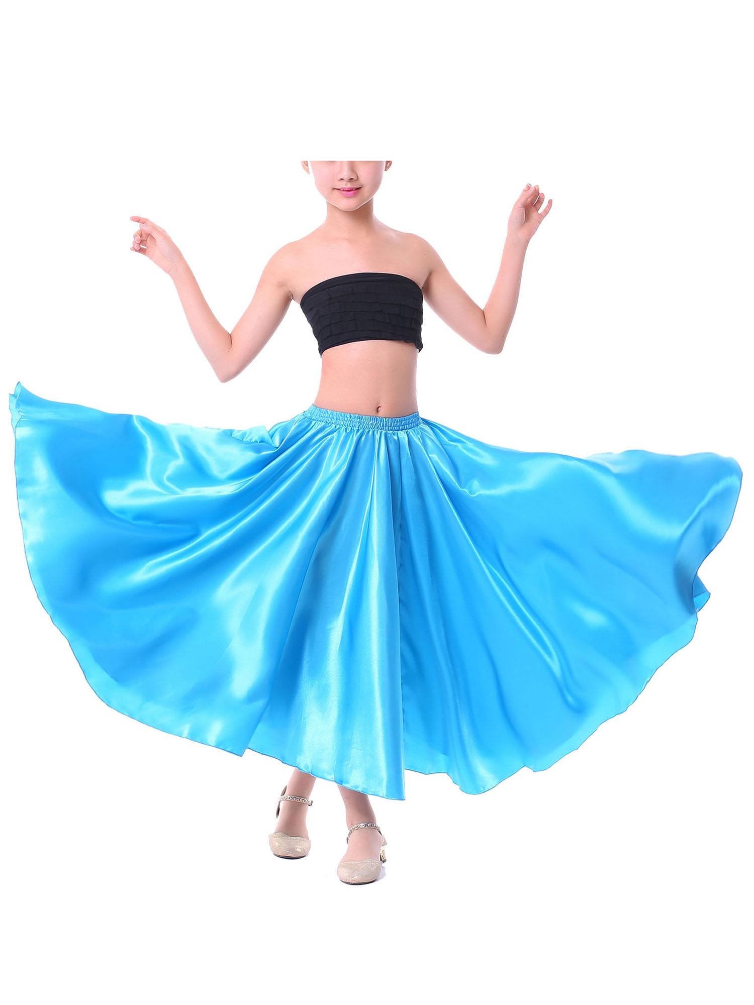 Kids Girls Solid Spanish Bullfight Midi Skirt Latin Dance Skirt