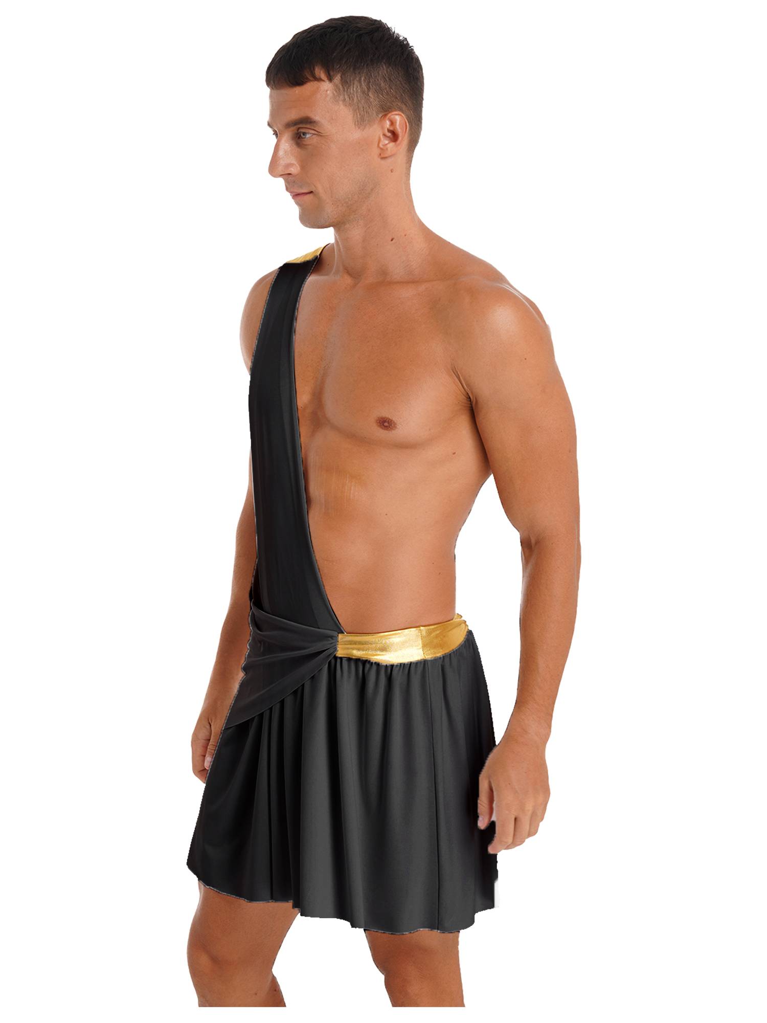 Men Halloween Skirt Cosplay Costume One Shoulder Strap Ruffle