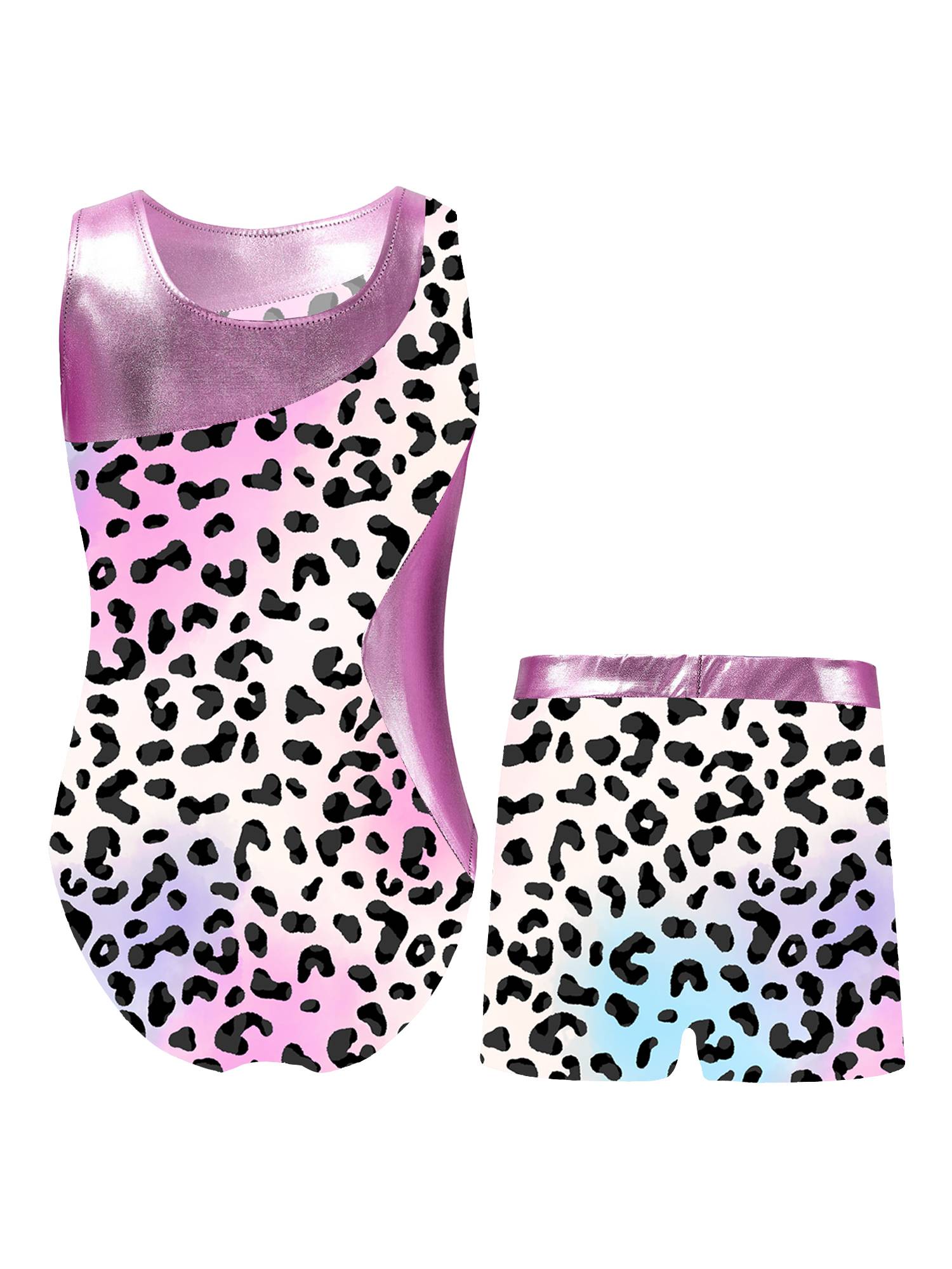 Kids Girls 2pcs Unicorn Rainbow Printed Gymnastics Dance Sets