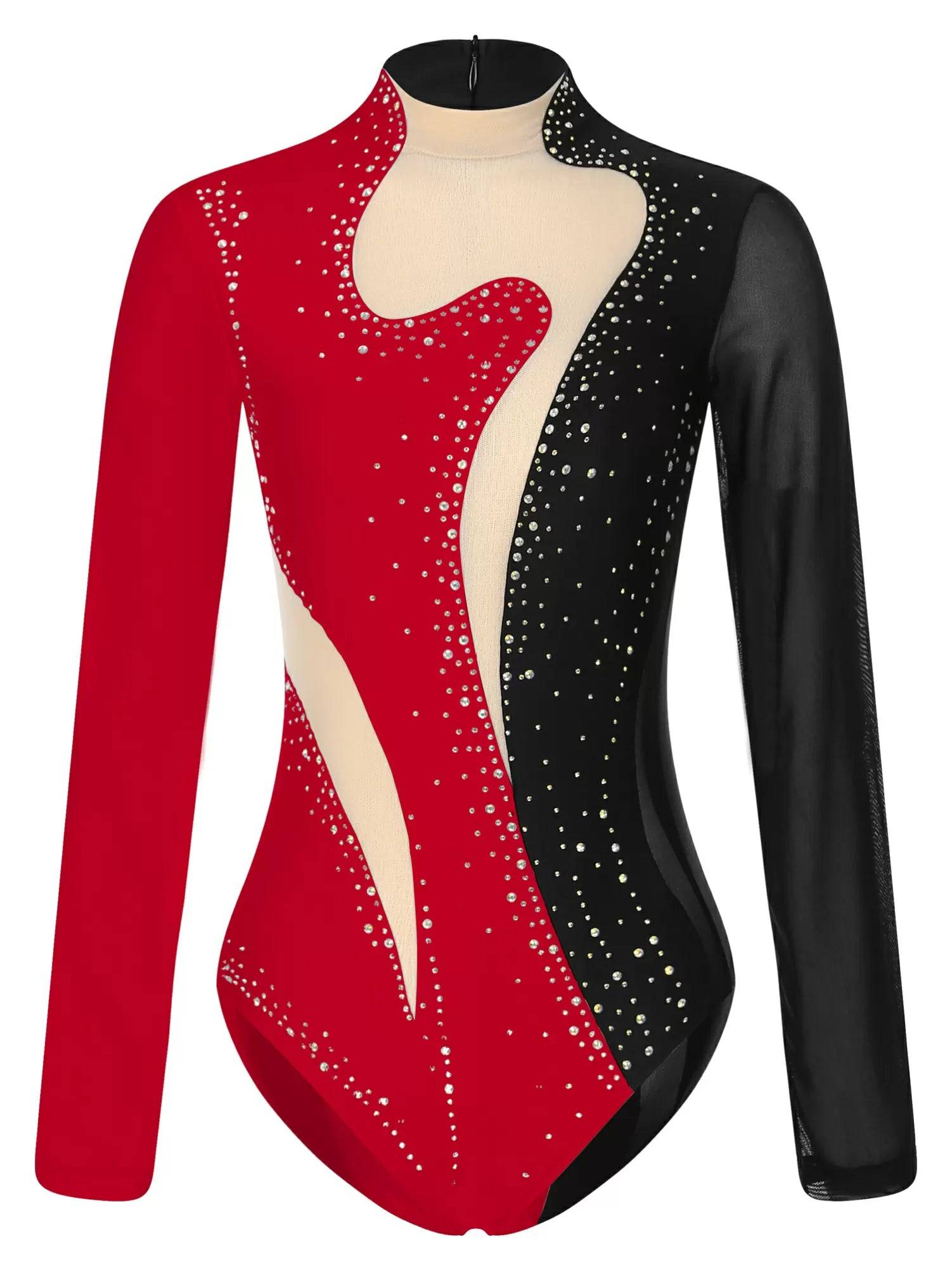 Women Color Block Long Sleeve Gymnastics Acrobatics Dance Leotard