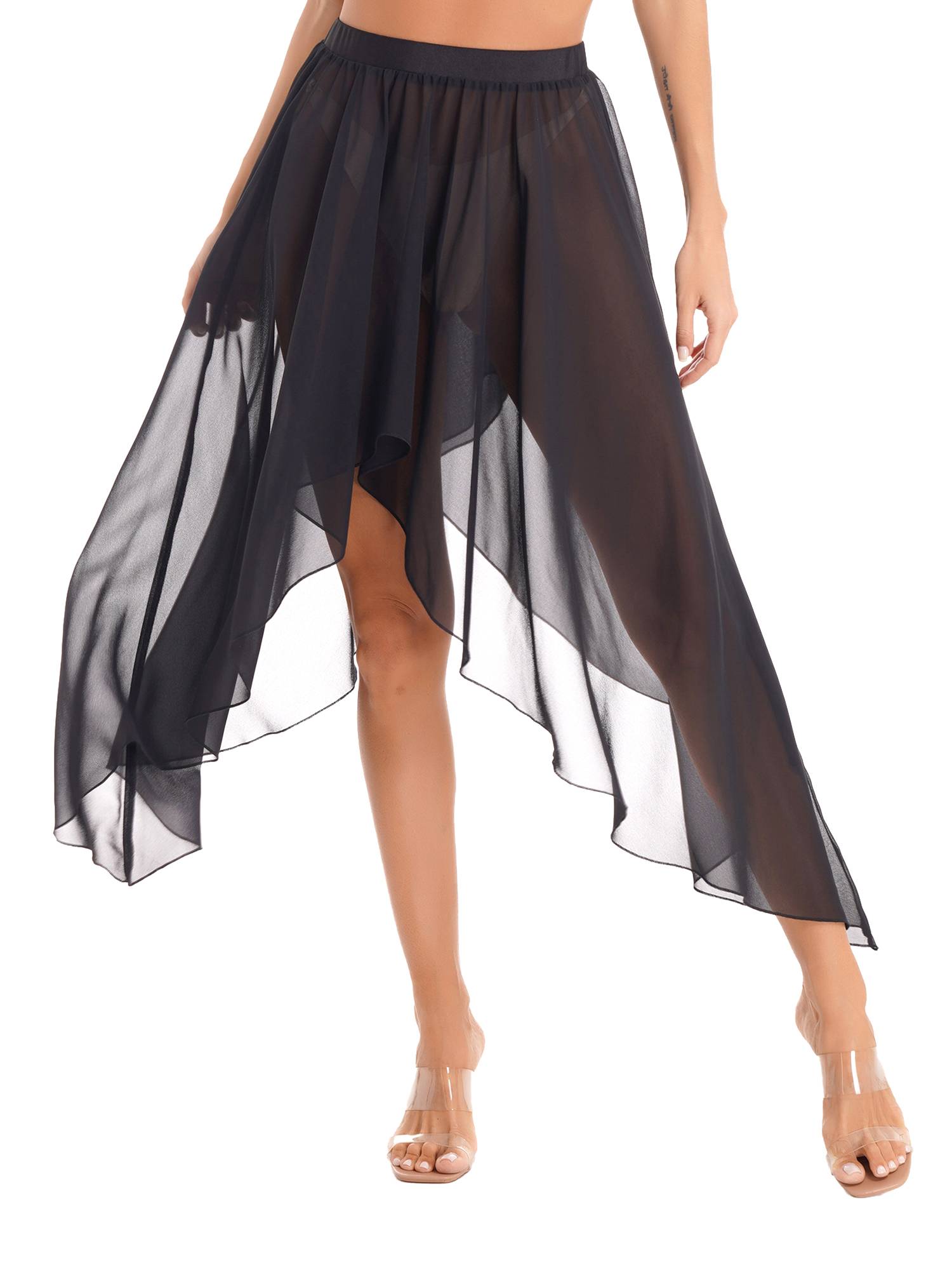 Women Semi See Through Asymmetrical Belly Dance Skirt