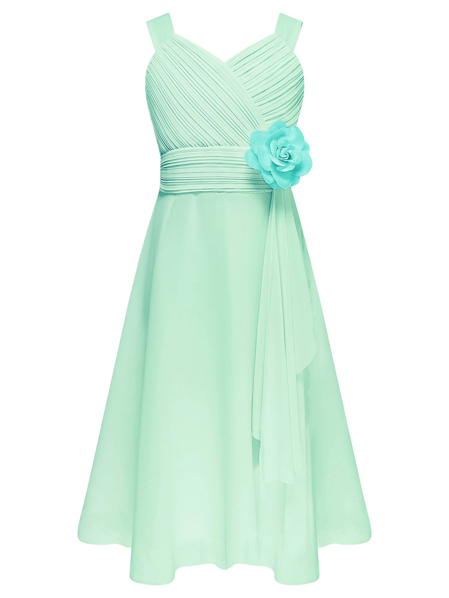 Kids Girls V Neck Sleeveless Ruched Bodice Chiffon Junior Bridesmaid Dress
