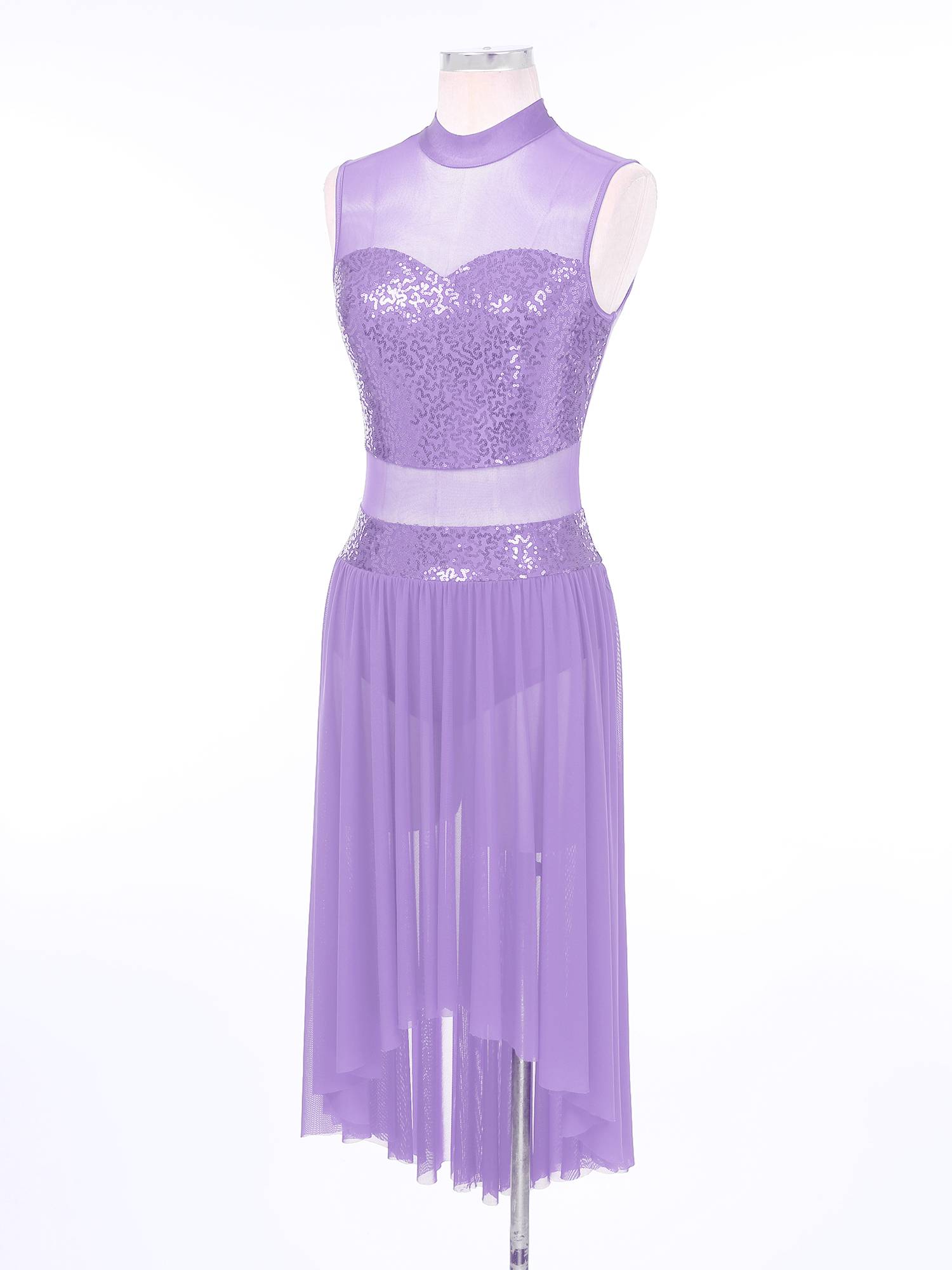 Women Sparkly Sequins Backless Dress Lyrical Dance Leotard Dress