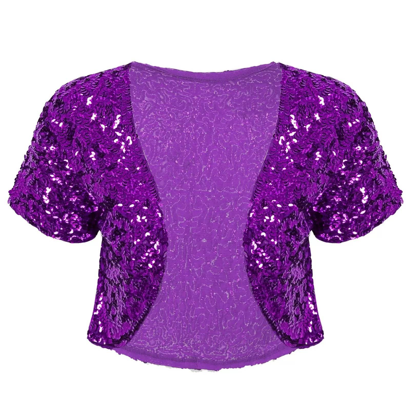 Women Sequin Cropped Jacket Shrug Glitter Waistcoat Cardigan
